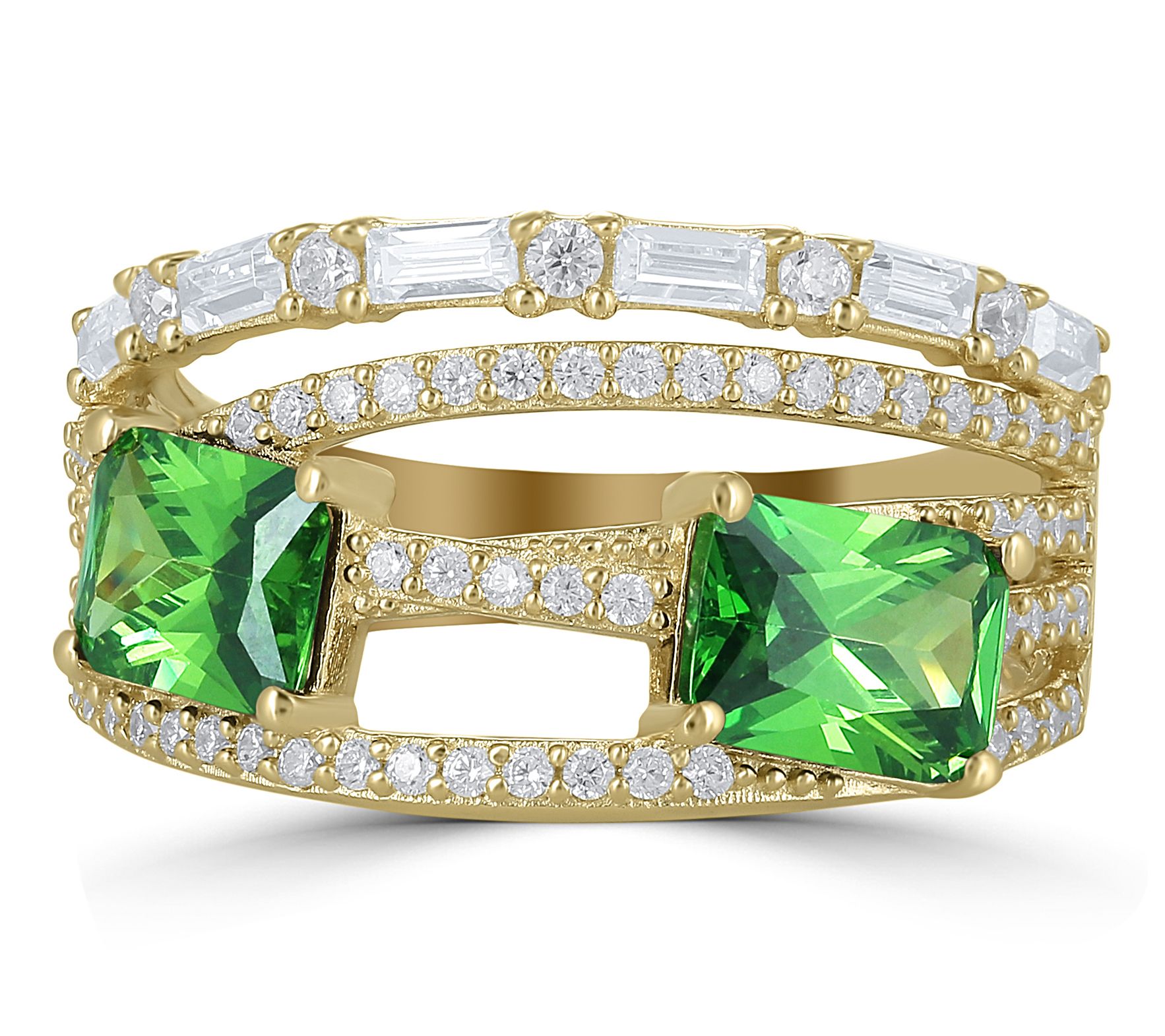 Diamonique x Kathy Levine Multi-Row Ring, 14K Gold Plated