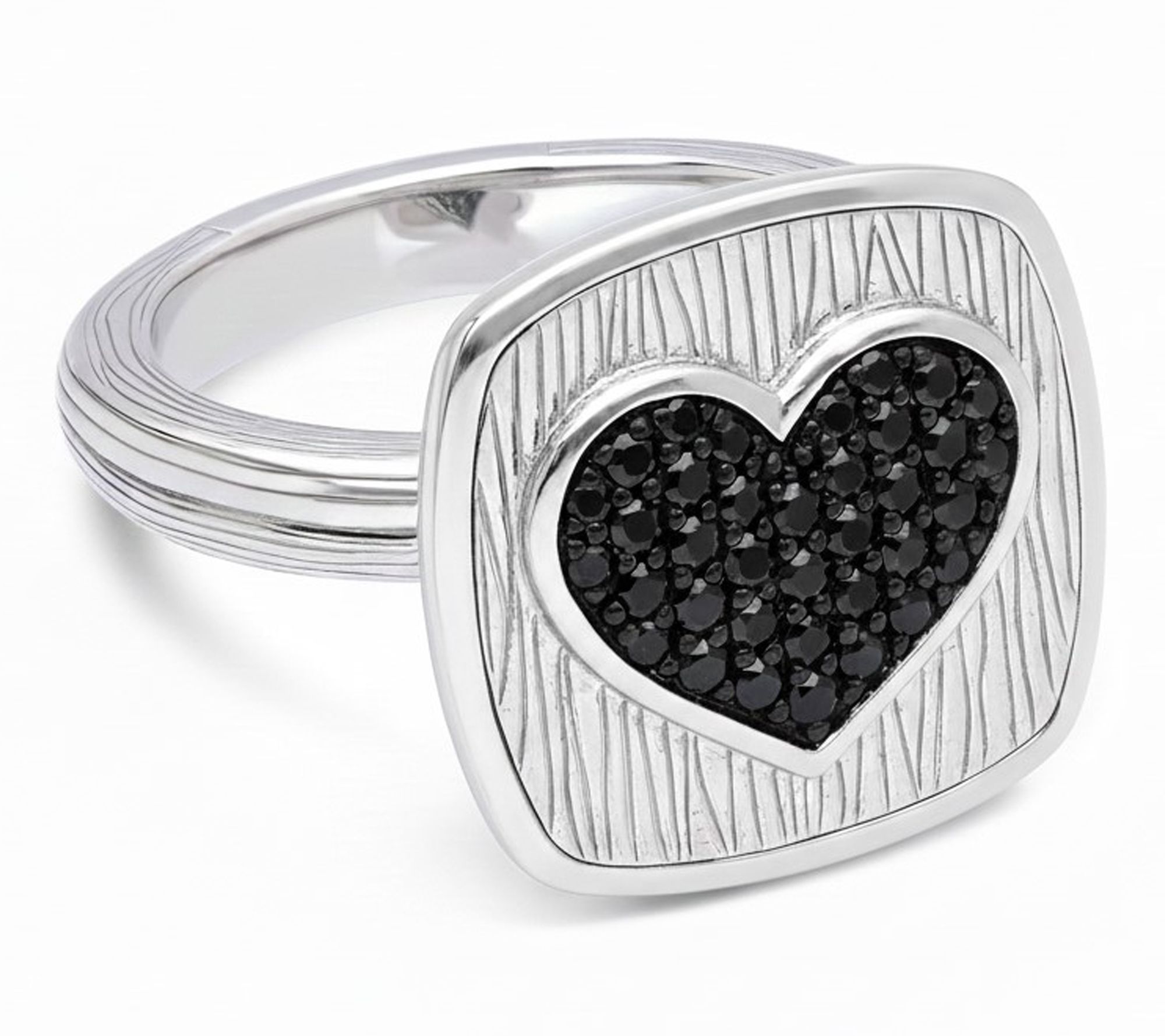 Ariva Sterling Silver Black Spinel BE MINE Heart Ring