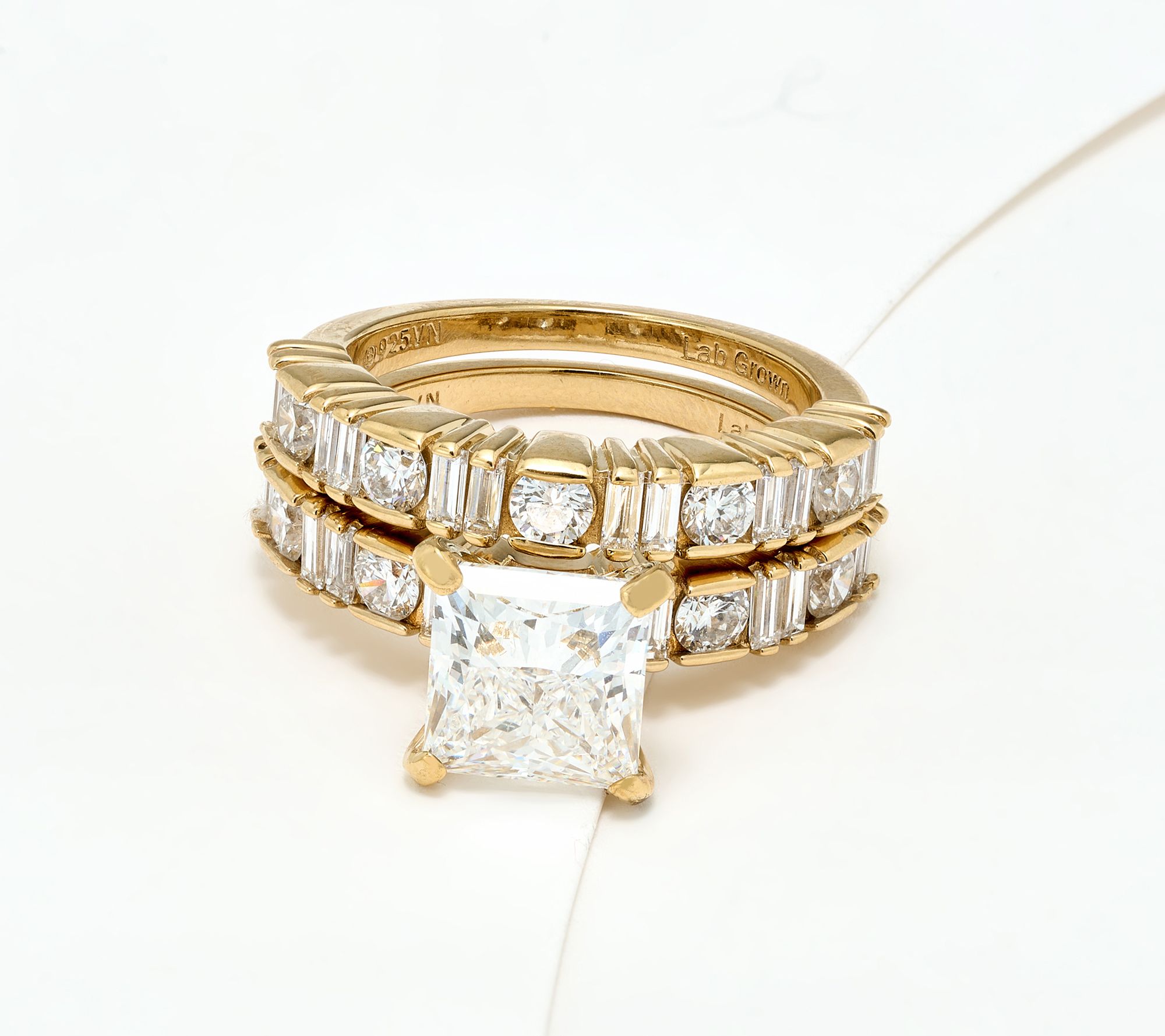  Fire Light Lab Grown Diamond 4.81 cttw Princess Cut Ring Set, Sterl