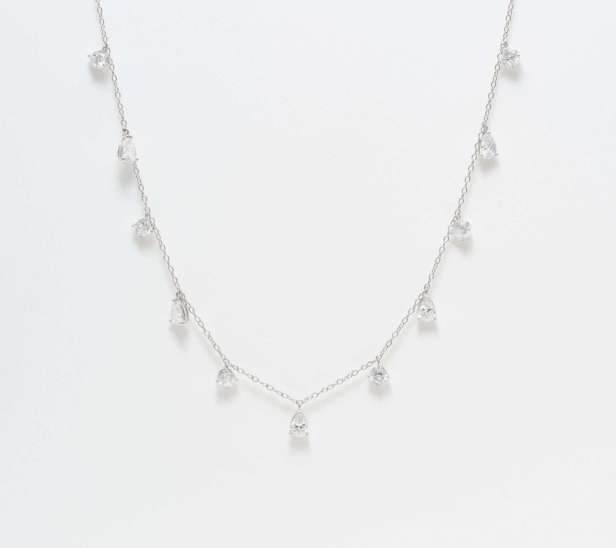 Diamonique Station Drop Necklace, Sterling Silver