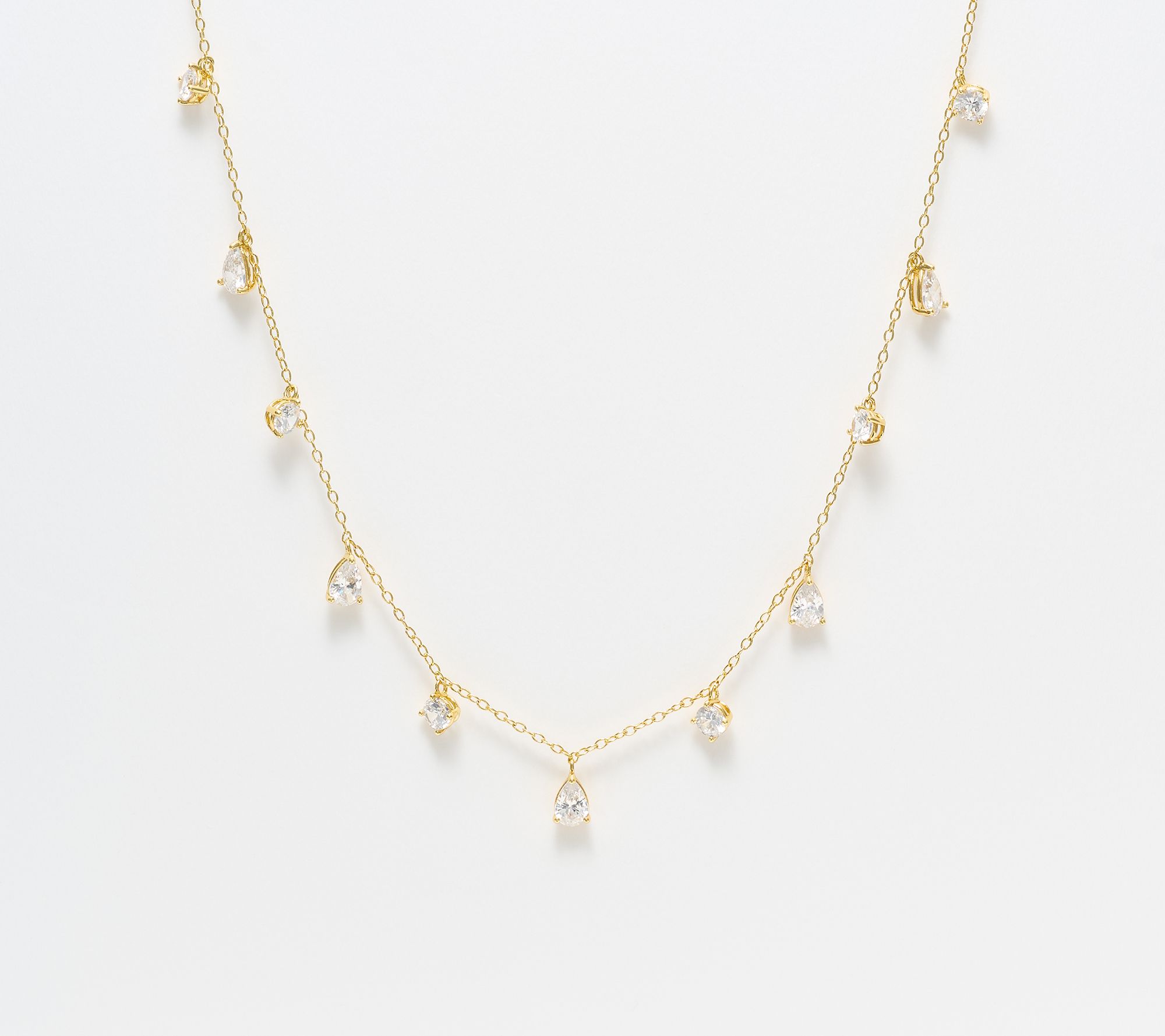 Diamonique Station Drop Necklace, Sterling Silver