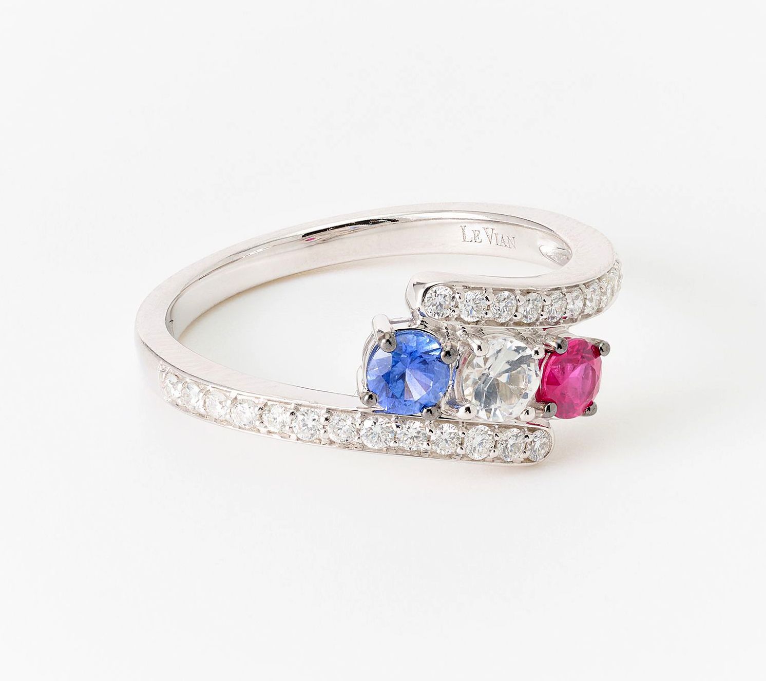 Carlo Viani Red, White & Blue Bypass Ring, 14k Gold