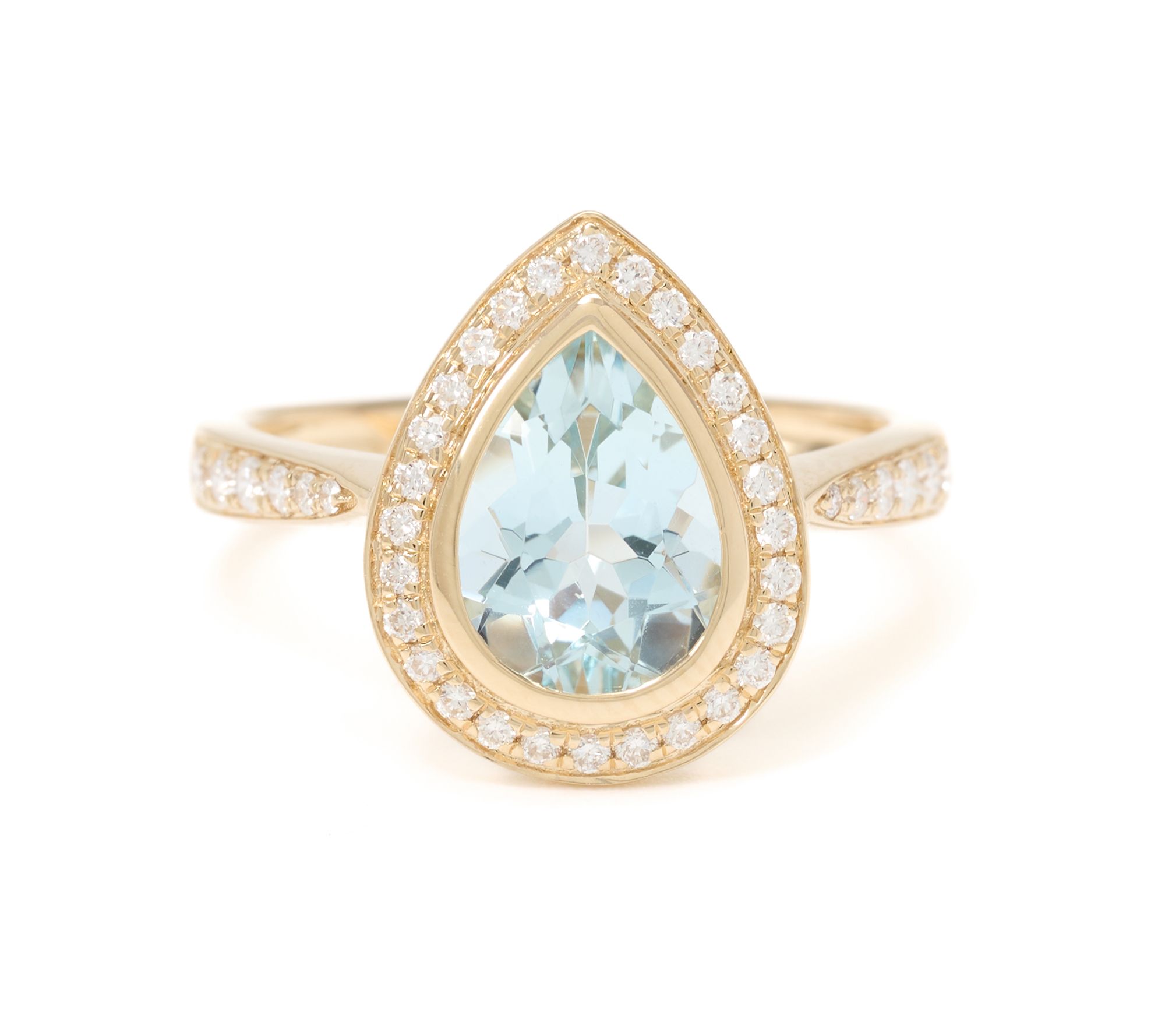 Color by Jeff Moseley Aquamarine Halo Pear Ring, 14K Gold