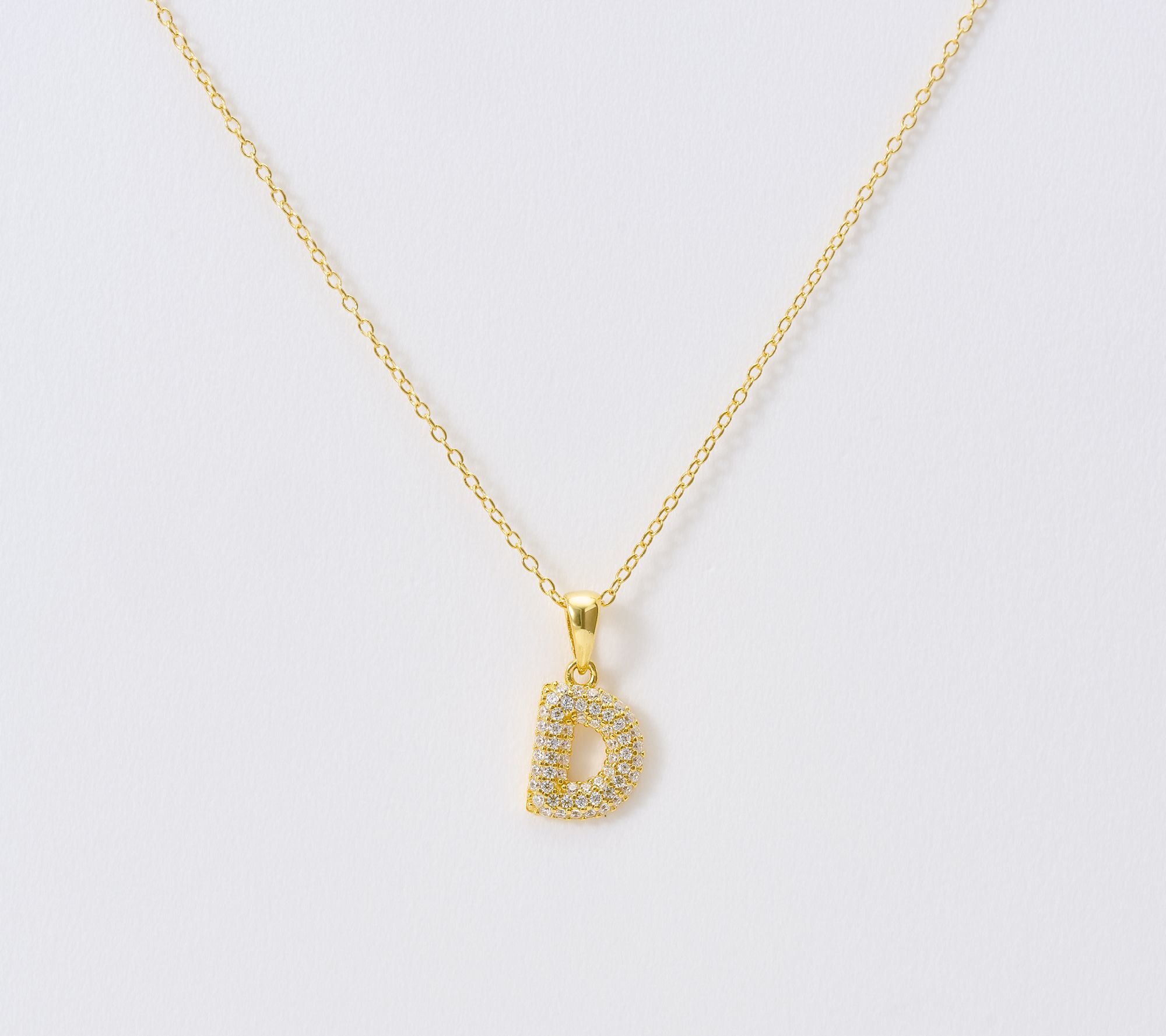 Diamonique Puffed Pave Bale Initial Necklace w/ Box, 14k Plated