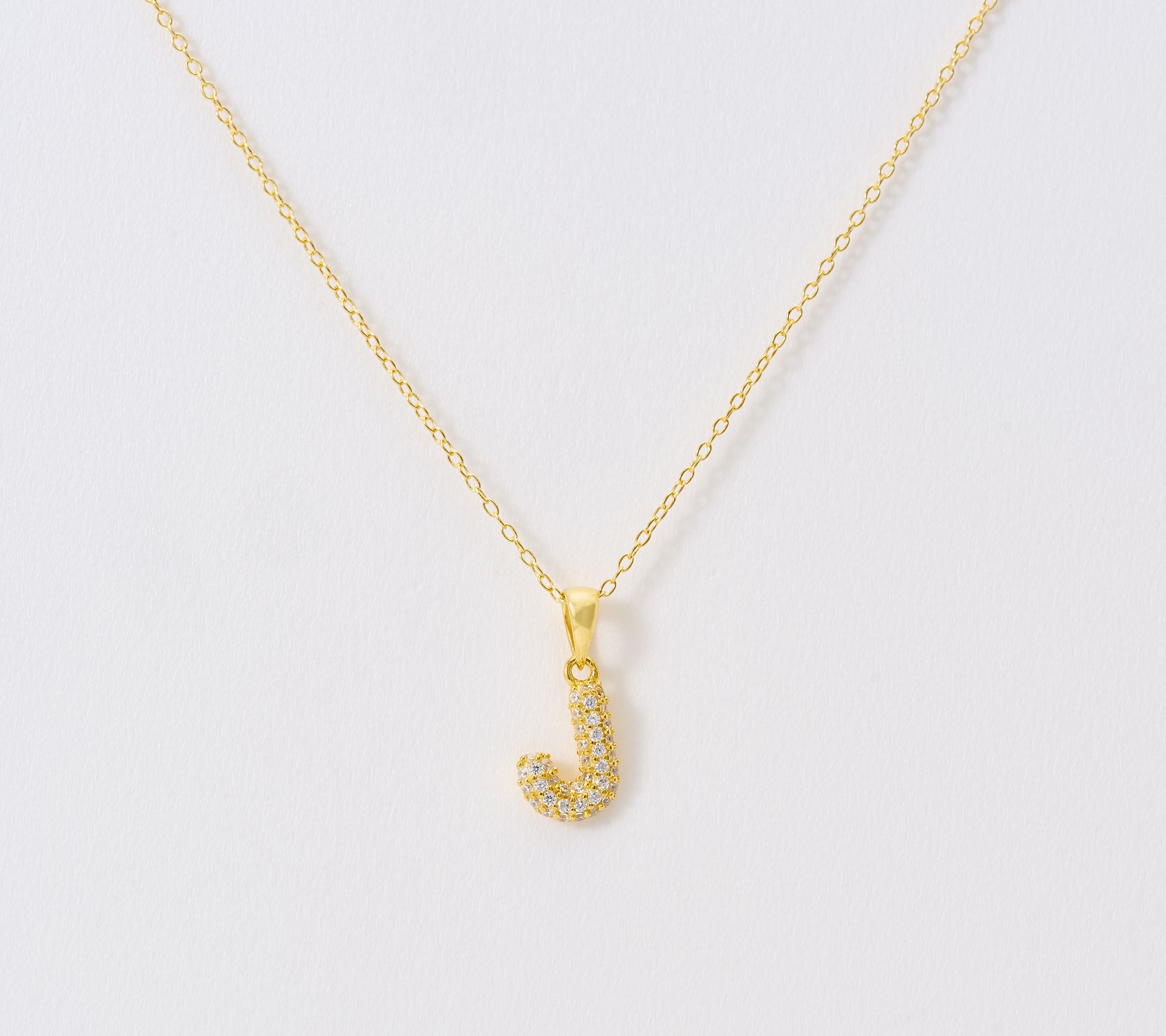 Diamonique Puffed Pave Bale Initial Necklace w/ Box, 14k Plated