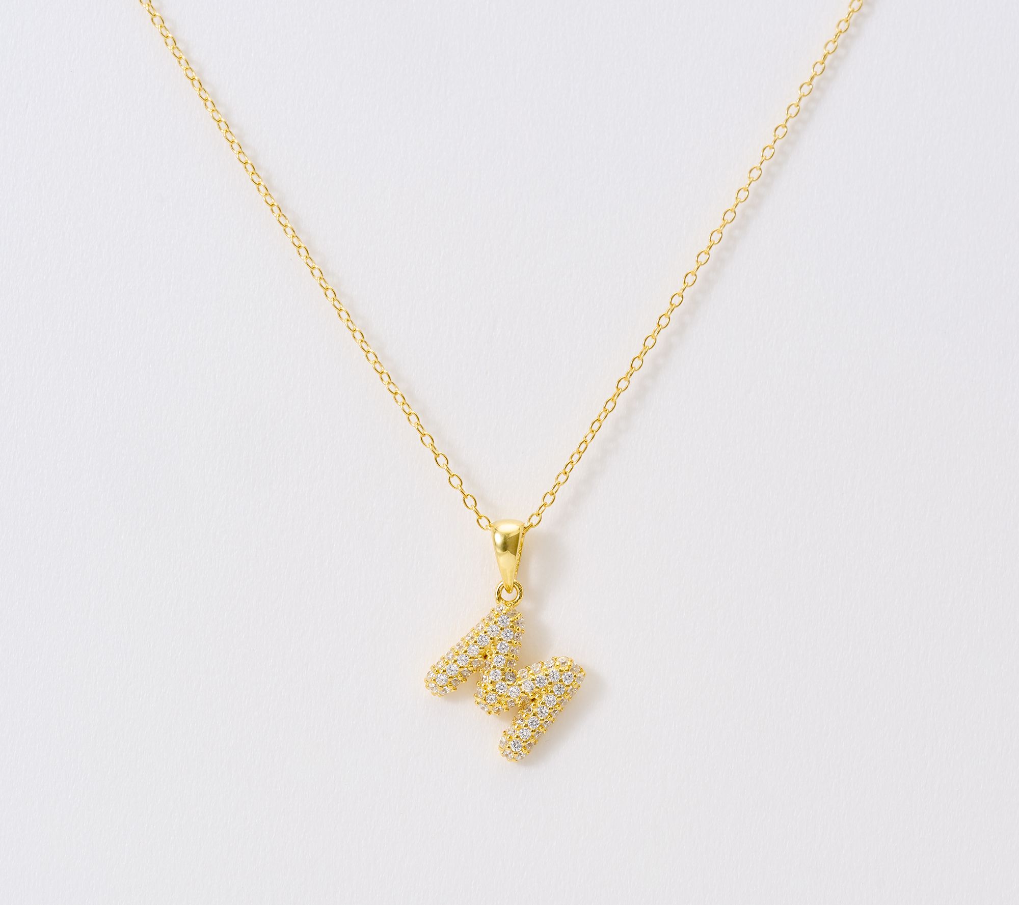Diamonique Puffed Pave Bale Initial Necklace w/ Box, 14k Plated