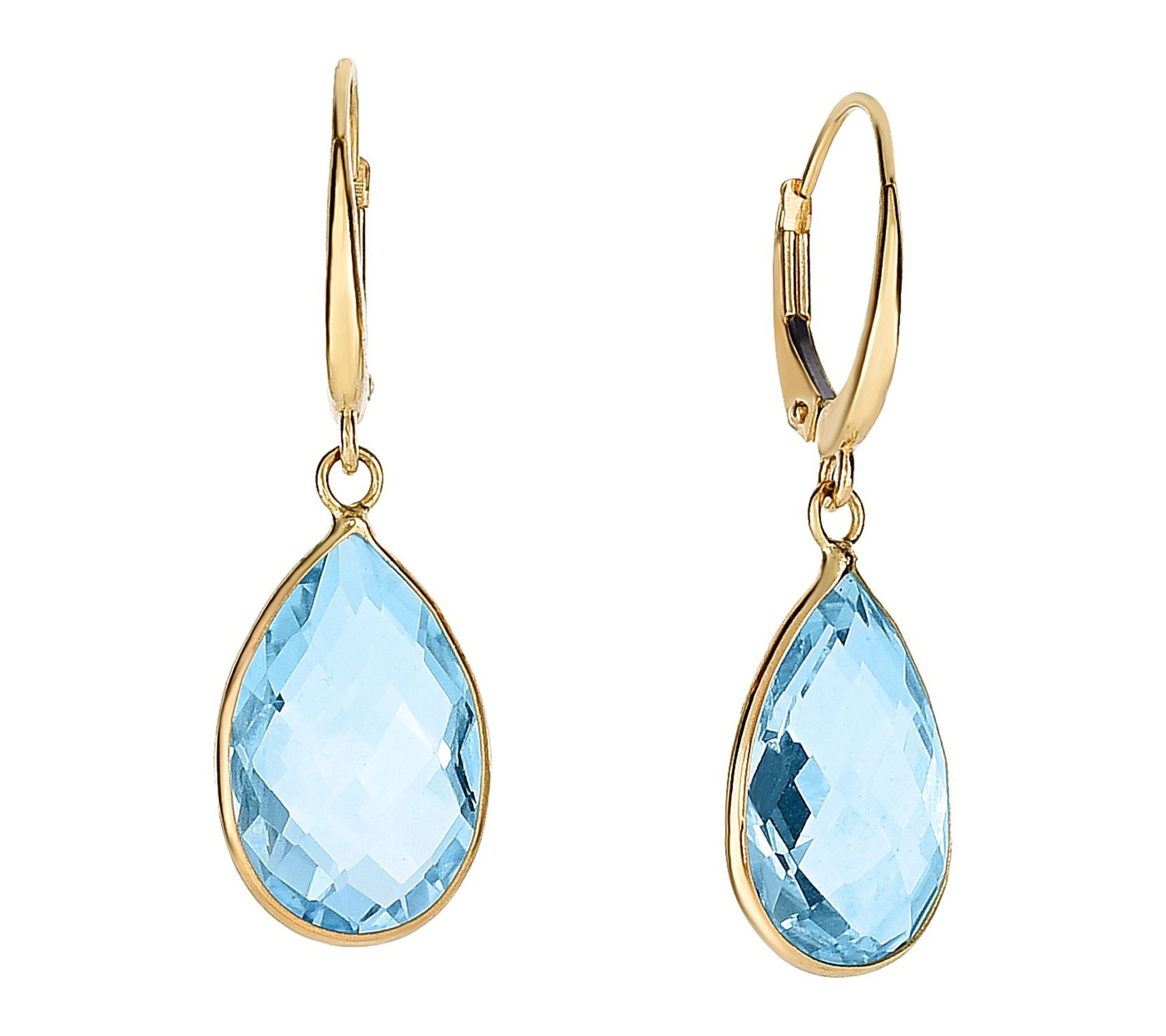 14K Gold Sky Blue Topaz Dange Leverback Earrings
