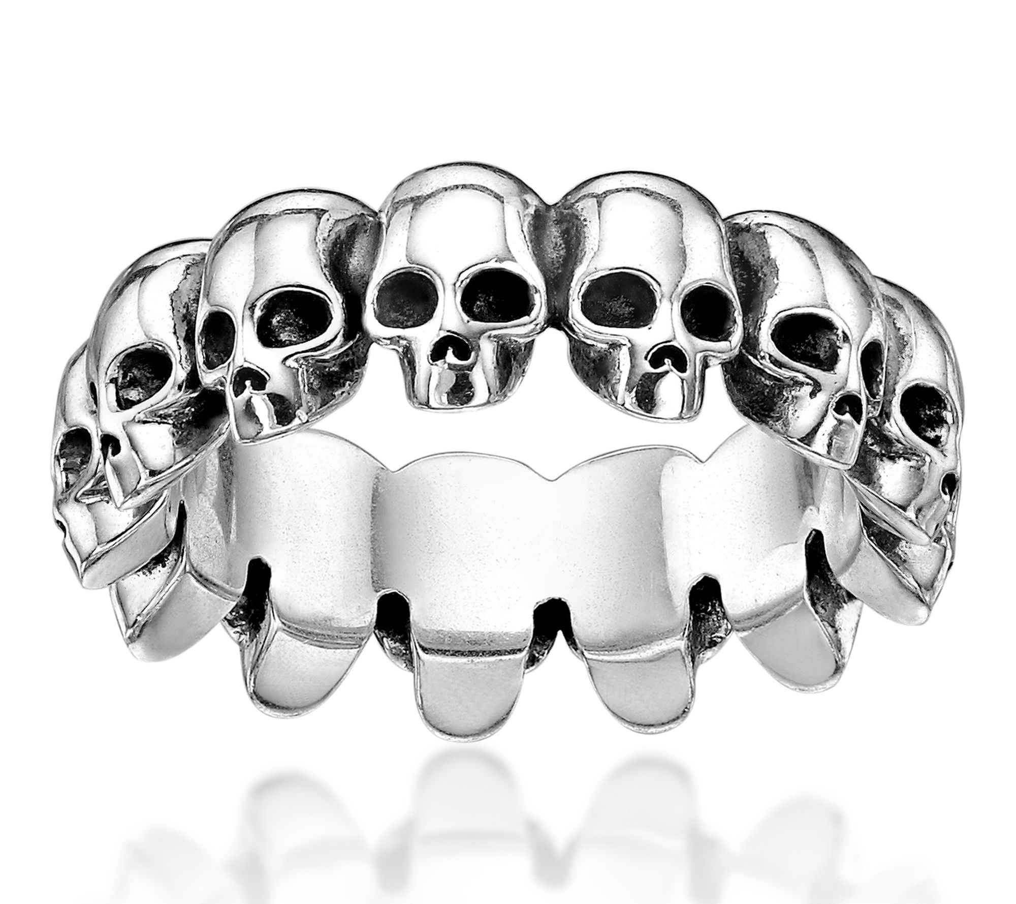 LYNX Men's Sterling Silver Skull Station Band Ring