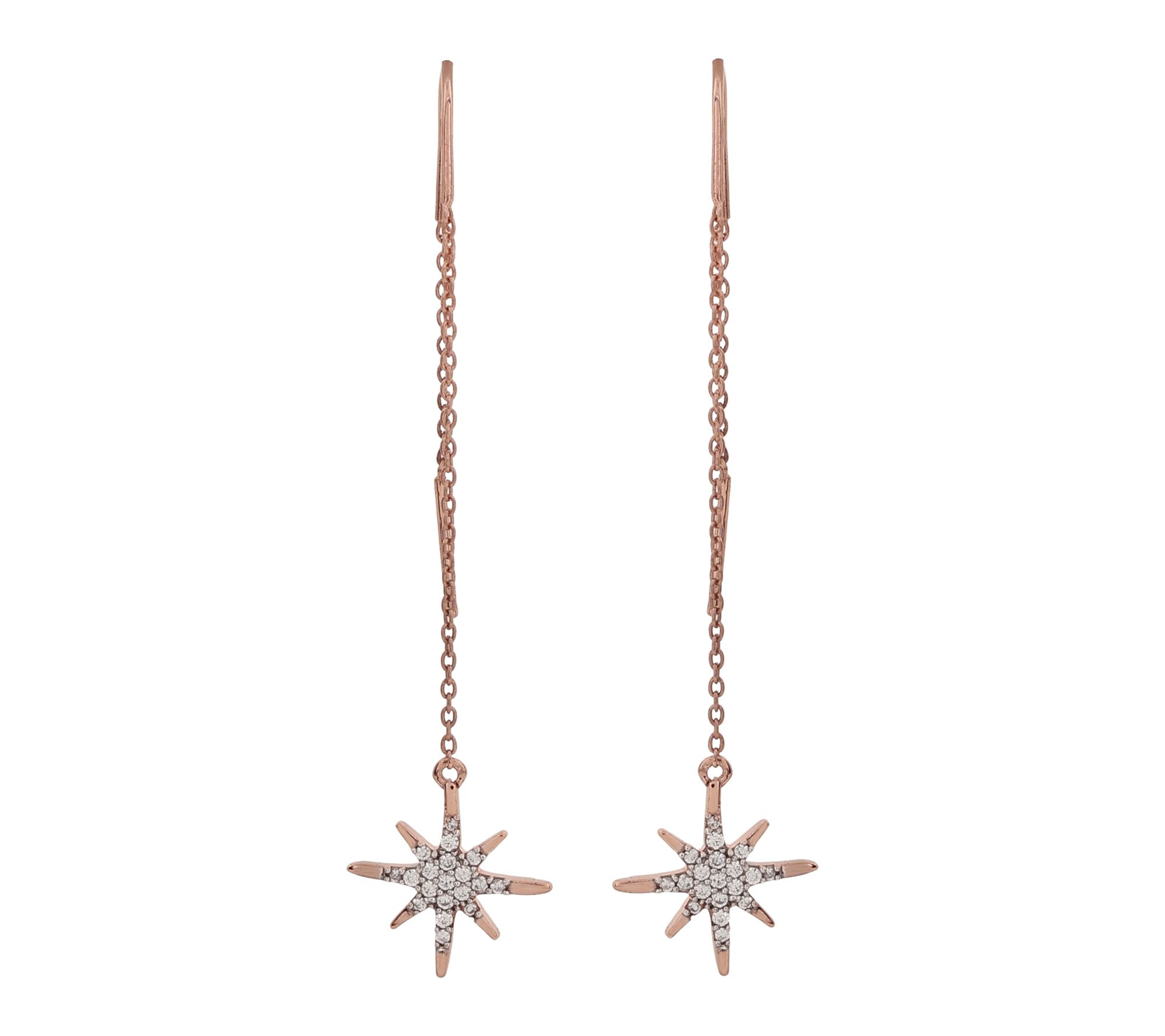 Diamonique Star Threader Earrings, 14K Rose Gold Plated