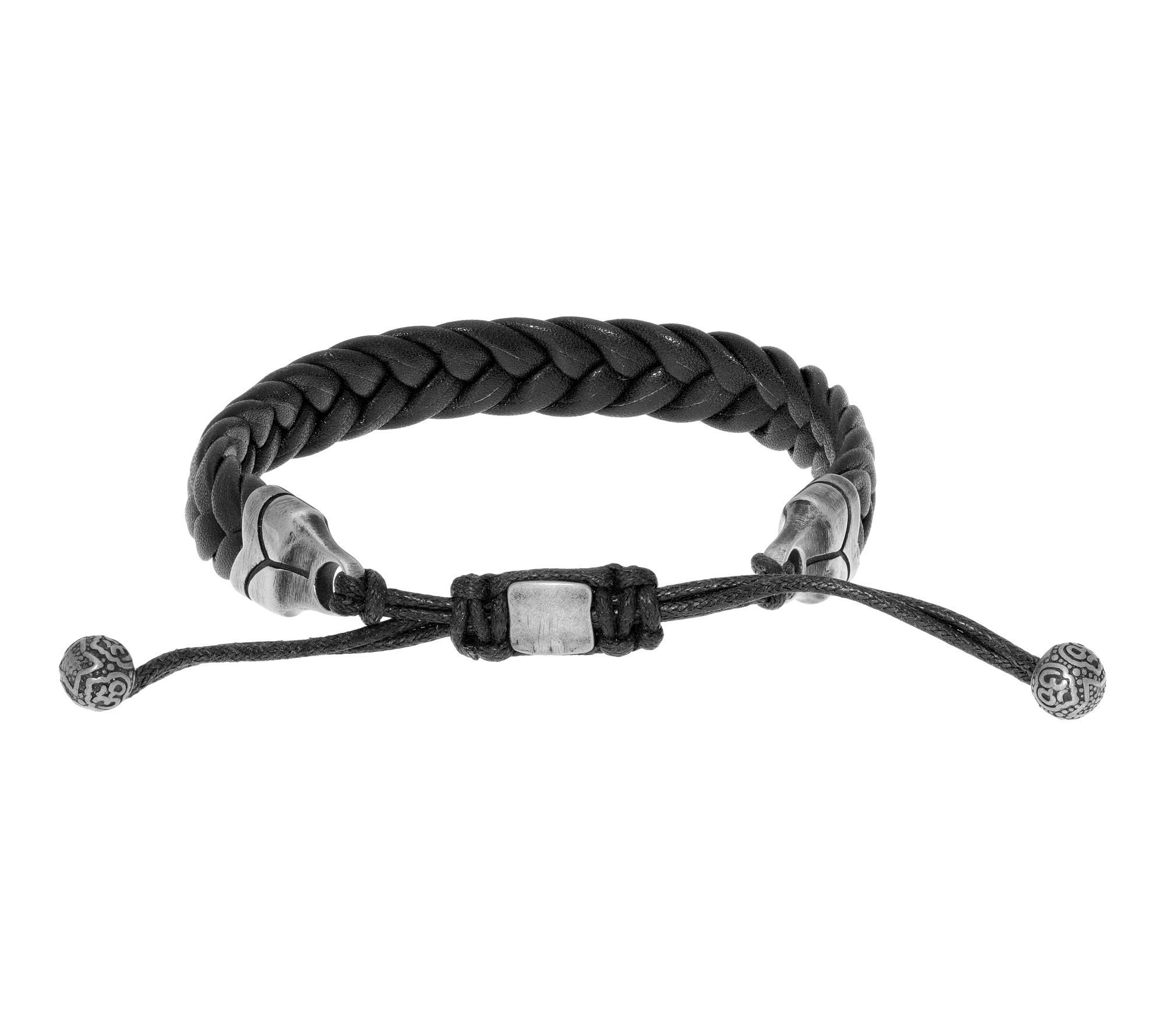 LYNX Men's Black IP Stainless Braided Leather Bracelet