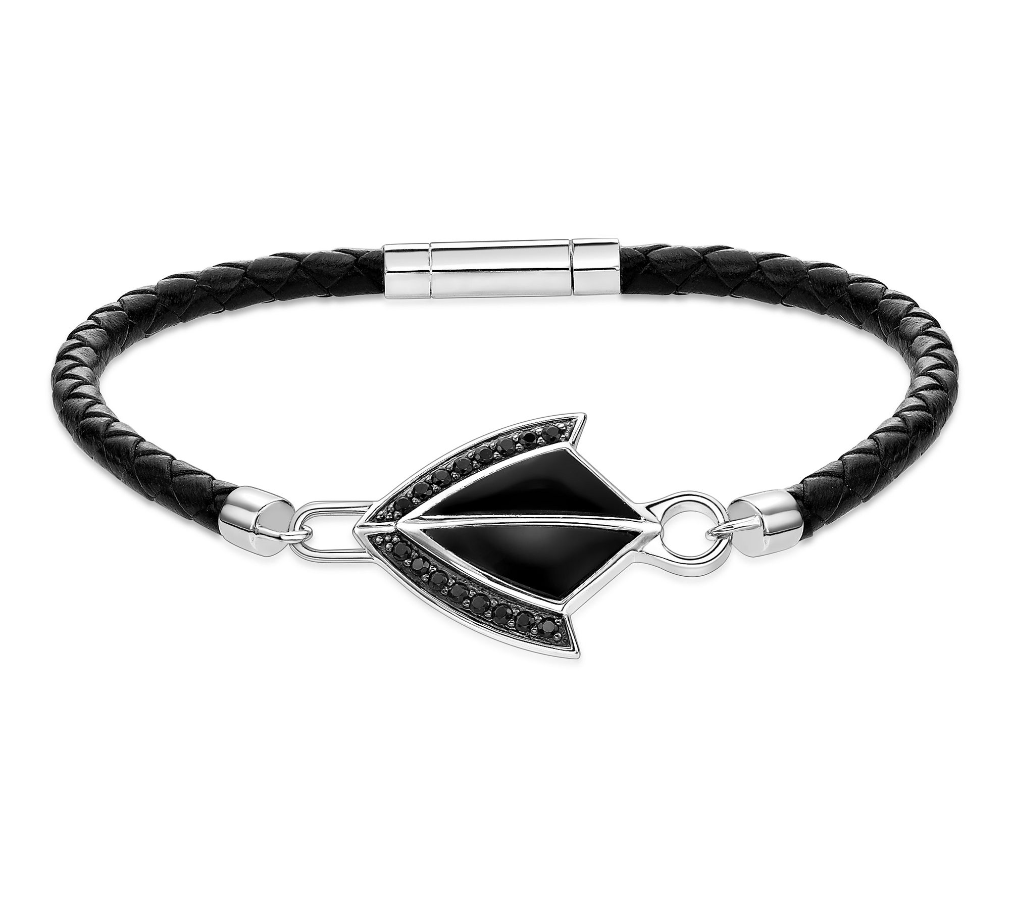 LYNX Men's Sterling Gemstone Arrow Leather Bracelet