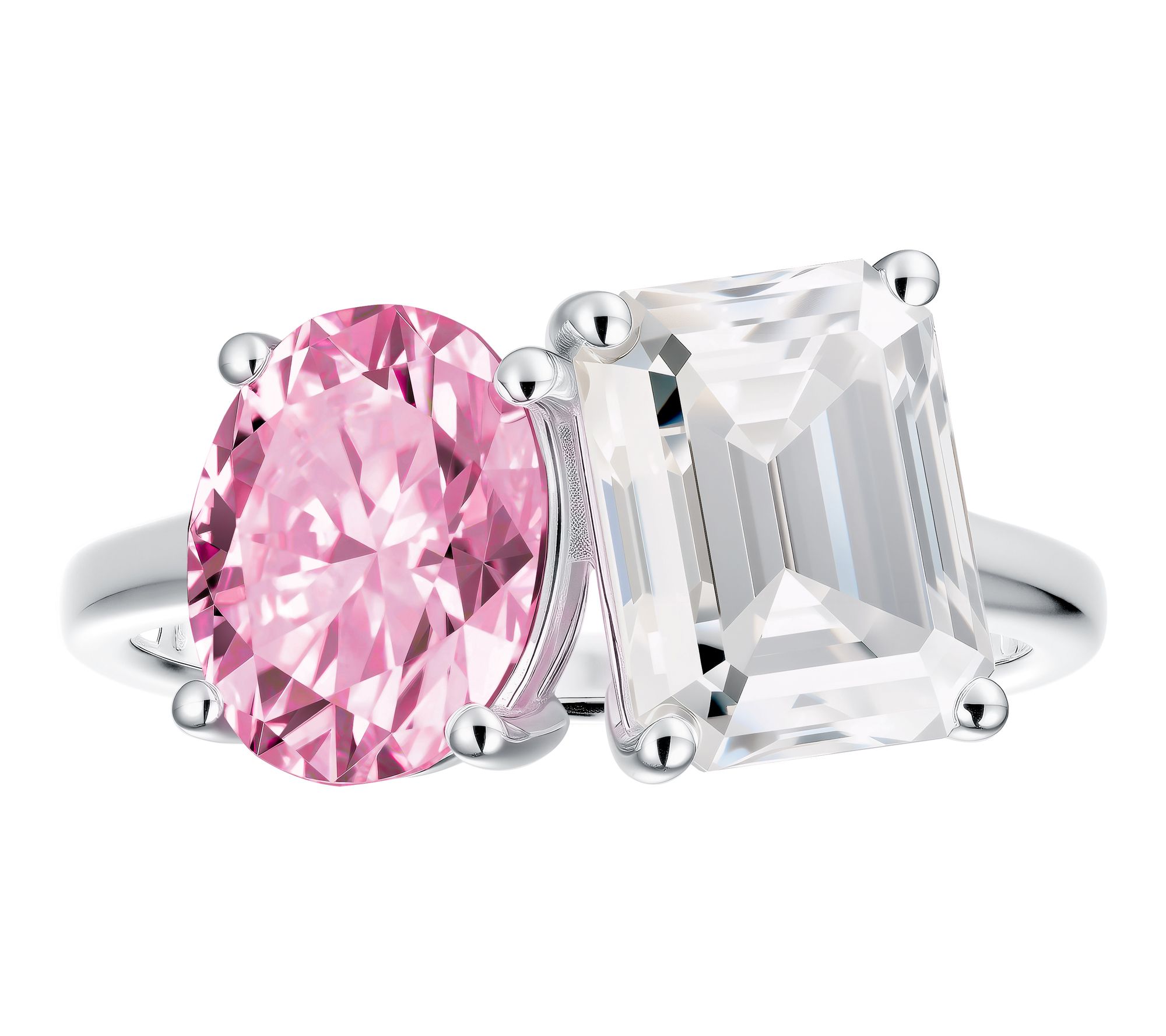 Moissanite Luxe Toi et Moi Ring, Sterling Silver