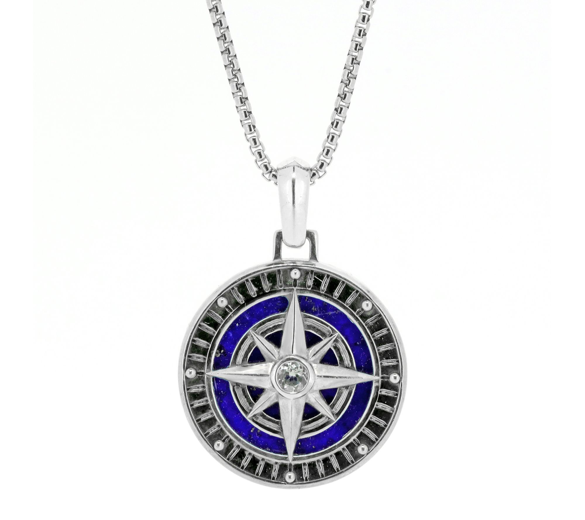 LYNX Men's Sterling Lapis & Created Sapphire Necklace