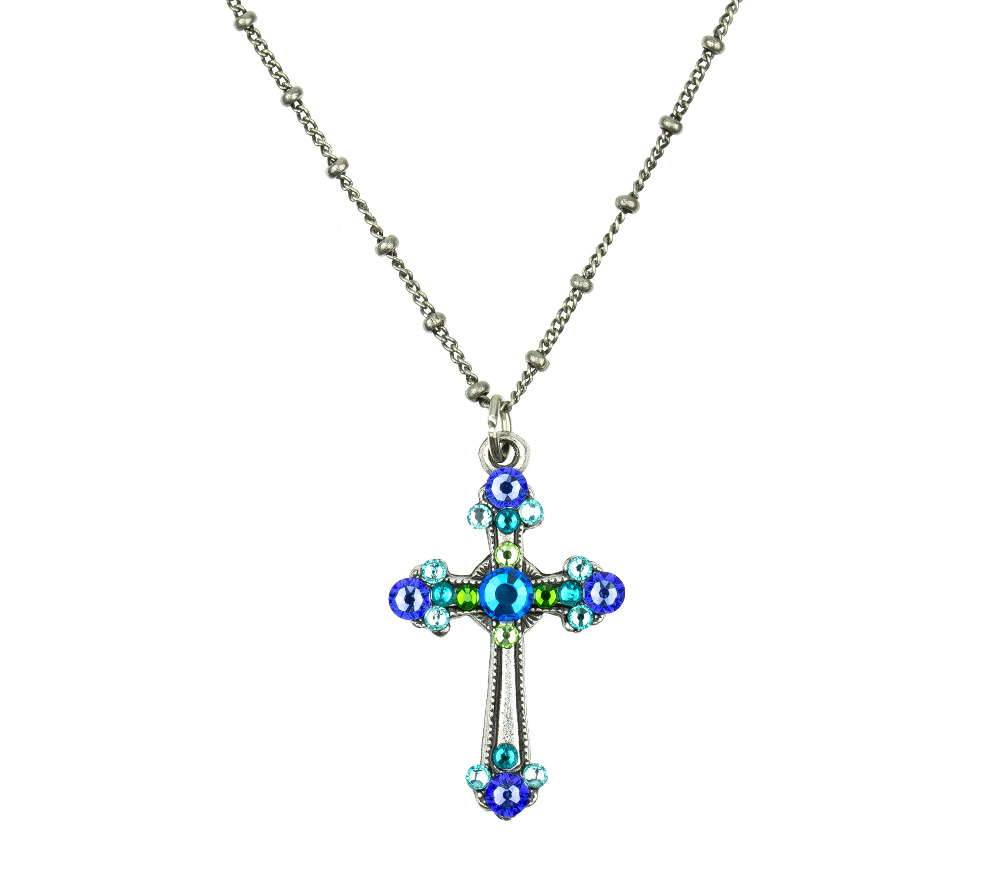 Anne Koplik Multi Blues Small Cross Pendant Necklace - QVC.com