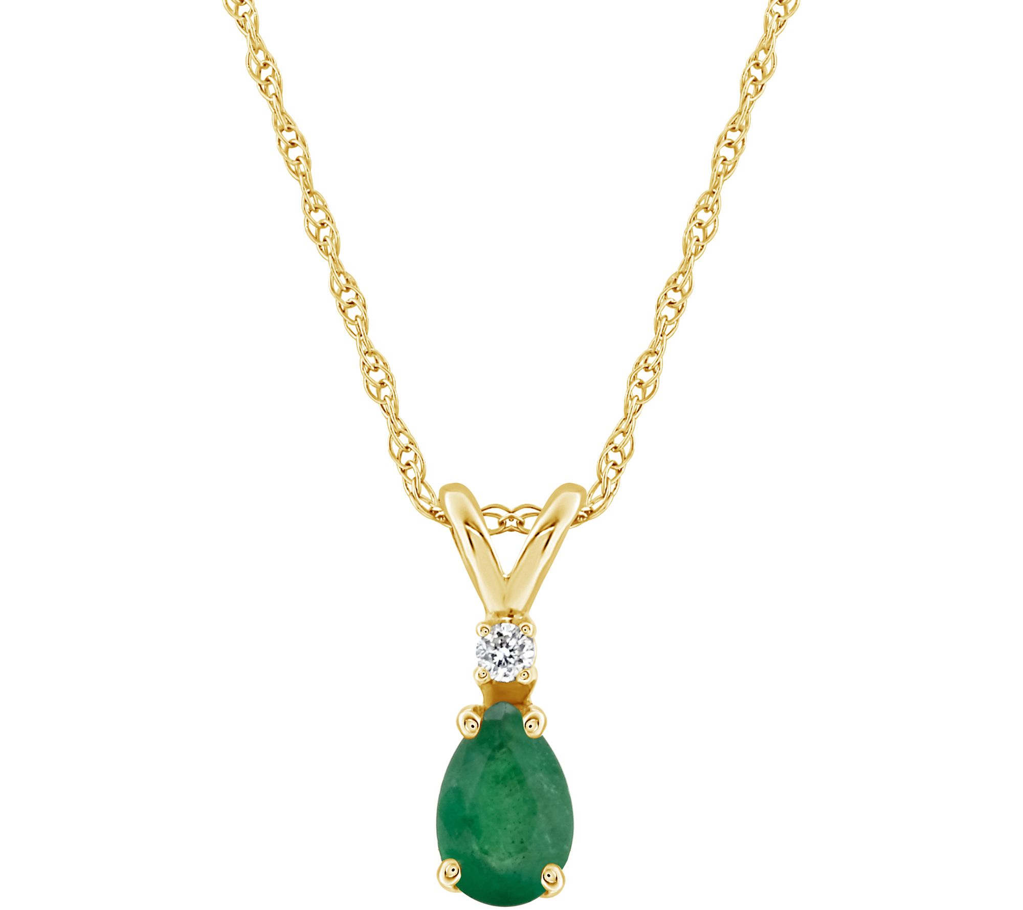 14K Gold Pear-Shaped Gemstone & Diamond Pendantw/ Chain