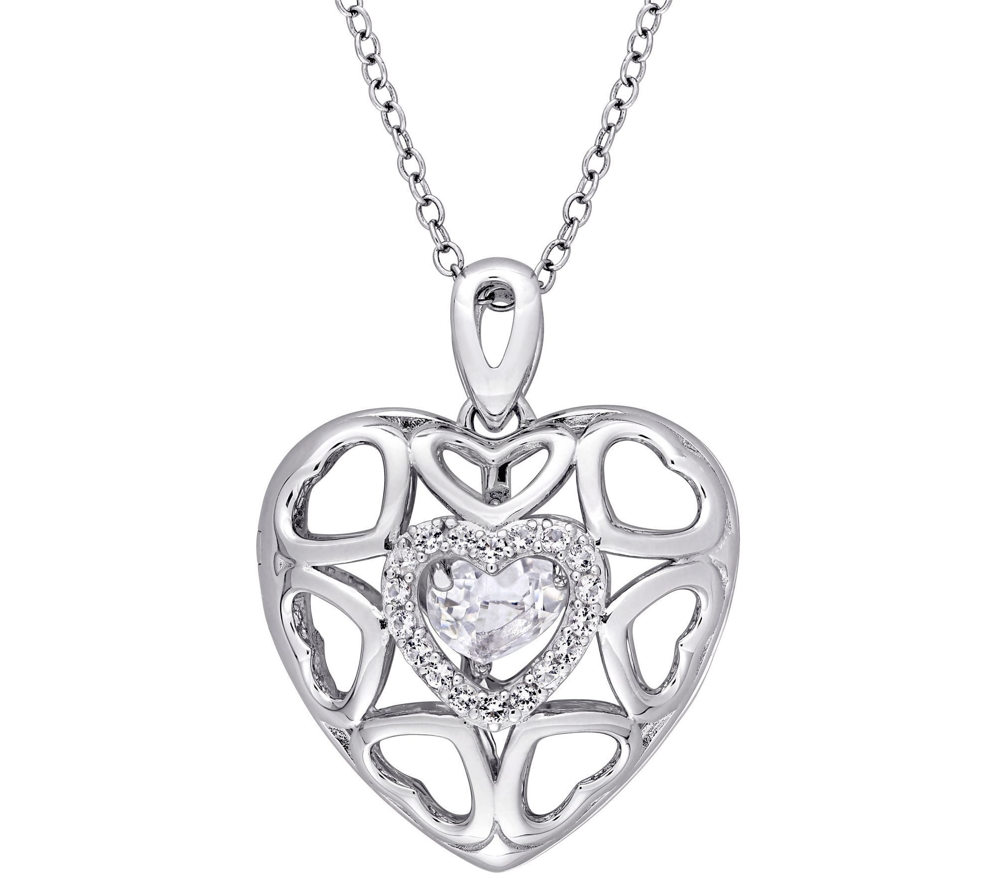 Sterling Silver 1.25 cttw White Topaz Heart Locket Pendant