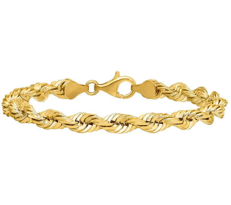 14K Gold 7" Diamond Cut Rope Bracelet, 17.3g