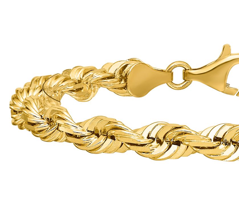 14K Gold 7" Diamond Cut Rope Bracelet, 17.3g