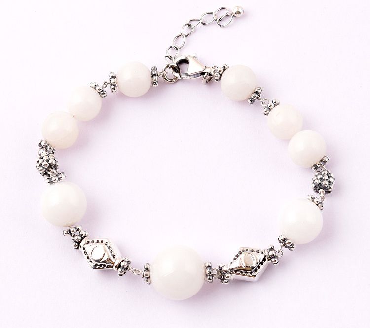 Artisan Crafted Sterling Silver White Chalcedony Bead Bracele