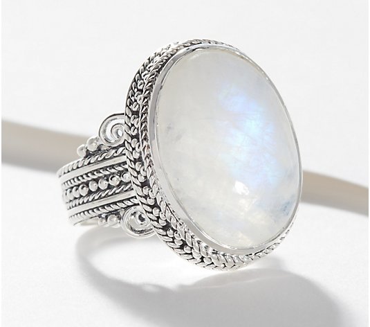 Gems TV VINTAGE SOLID STERLING SILVER MOONSTONE JOURNEY CROSSOVER LADIES RING SIZE M 