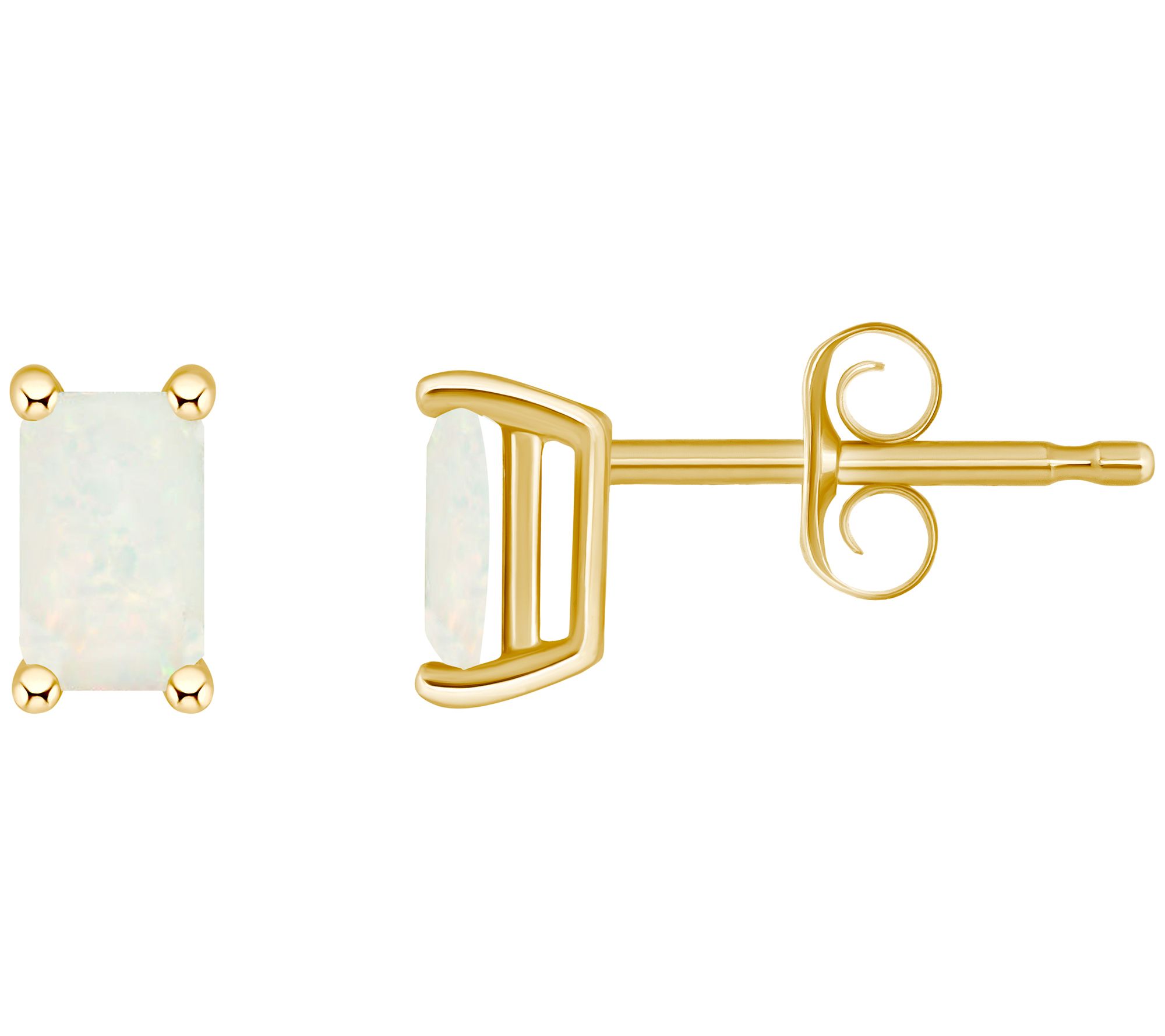 14K Gold Emerald Cut 0.30 cttw Opal Stud Earrin gs