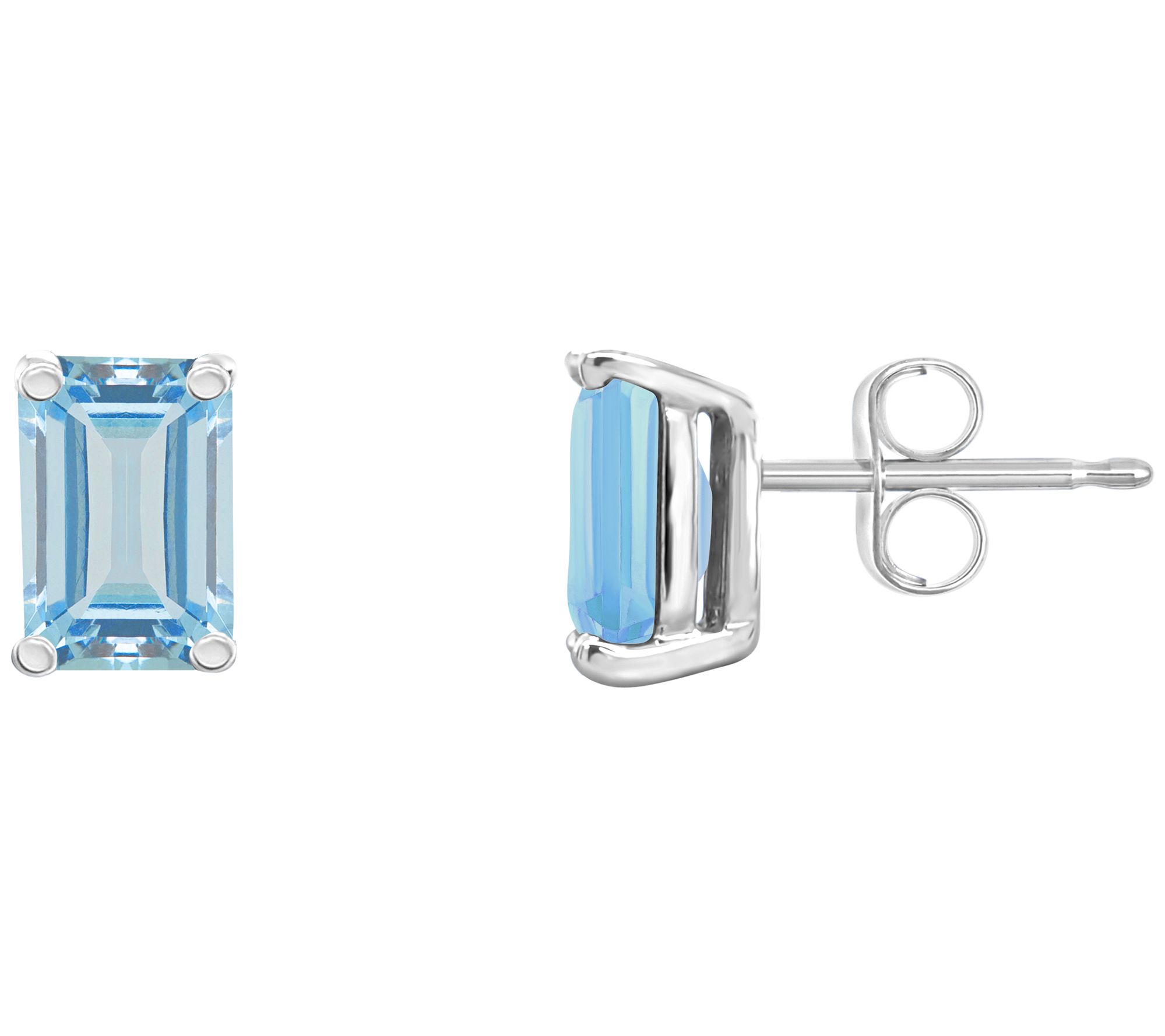 14K Gold Emerald-Cut 1.00 cttw Aquamarine S tud Earrings