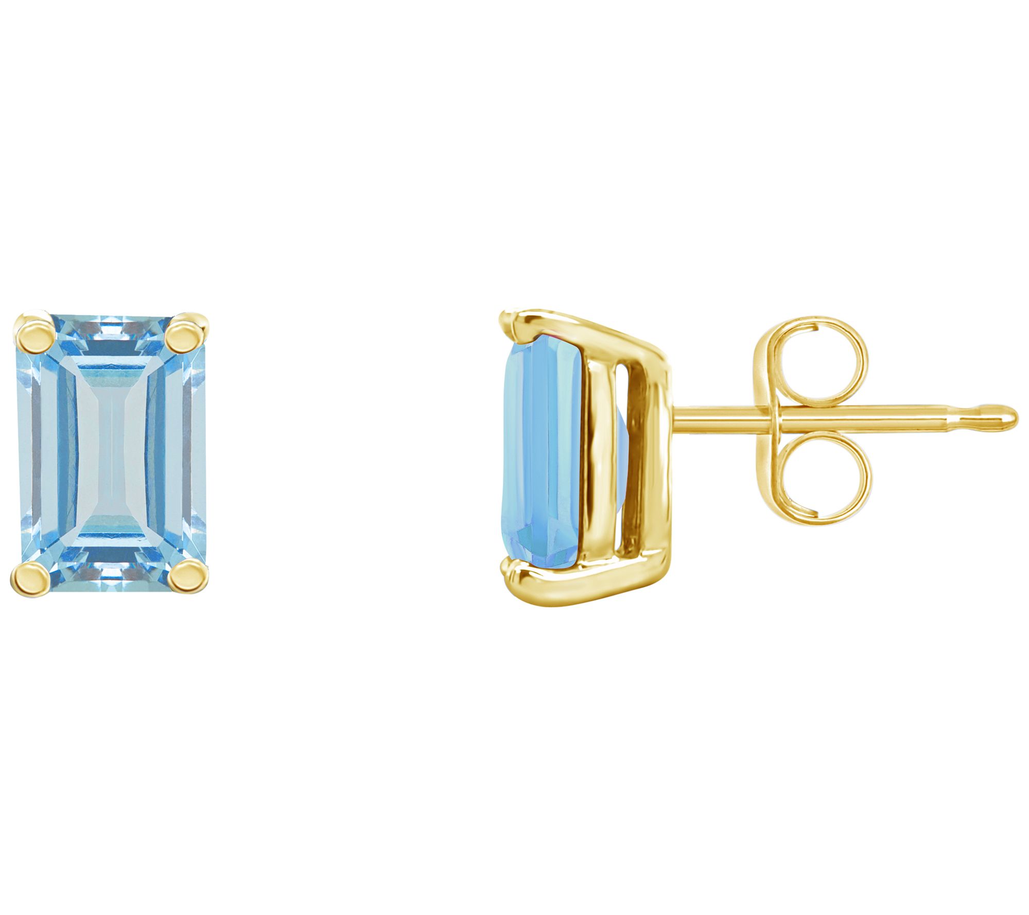 14K Gold Emerald-Cut 1.00 cttw Aquamarine S tud Earrings