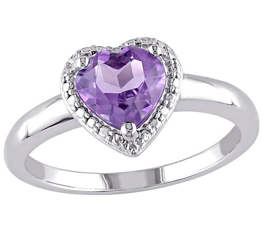Sterling Silver 1.05 cttw Amethyst Heart Halo Ring