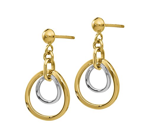 14K Gold Two-Tone Double Circle Dangle Earrings