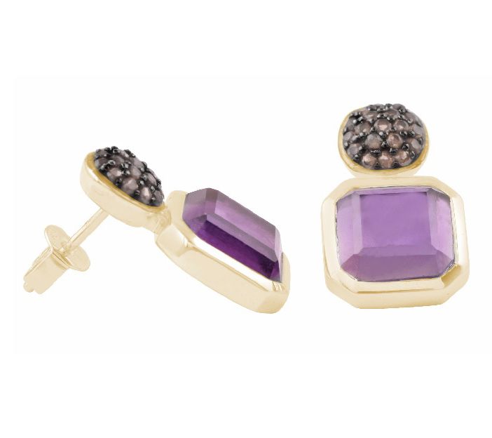 14K Gold-Plated Sterling Amethyst & Smoky QuartEarrings