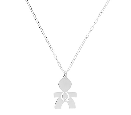 Italian Silver Boy Initial Pendant w/ Papercl ip Link Chain