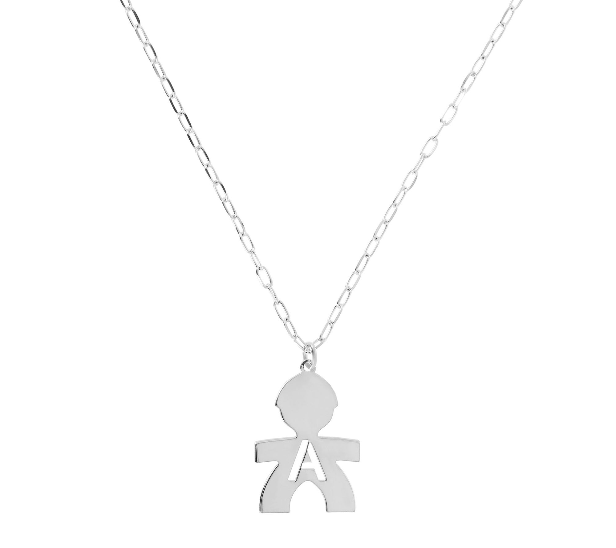 Italian Silver Boy Initial Pendant w/ Papercl ip Link Chain