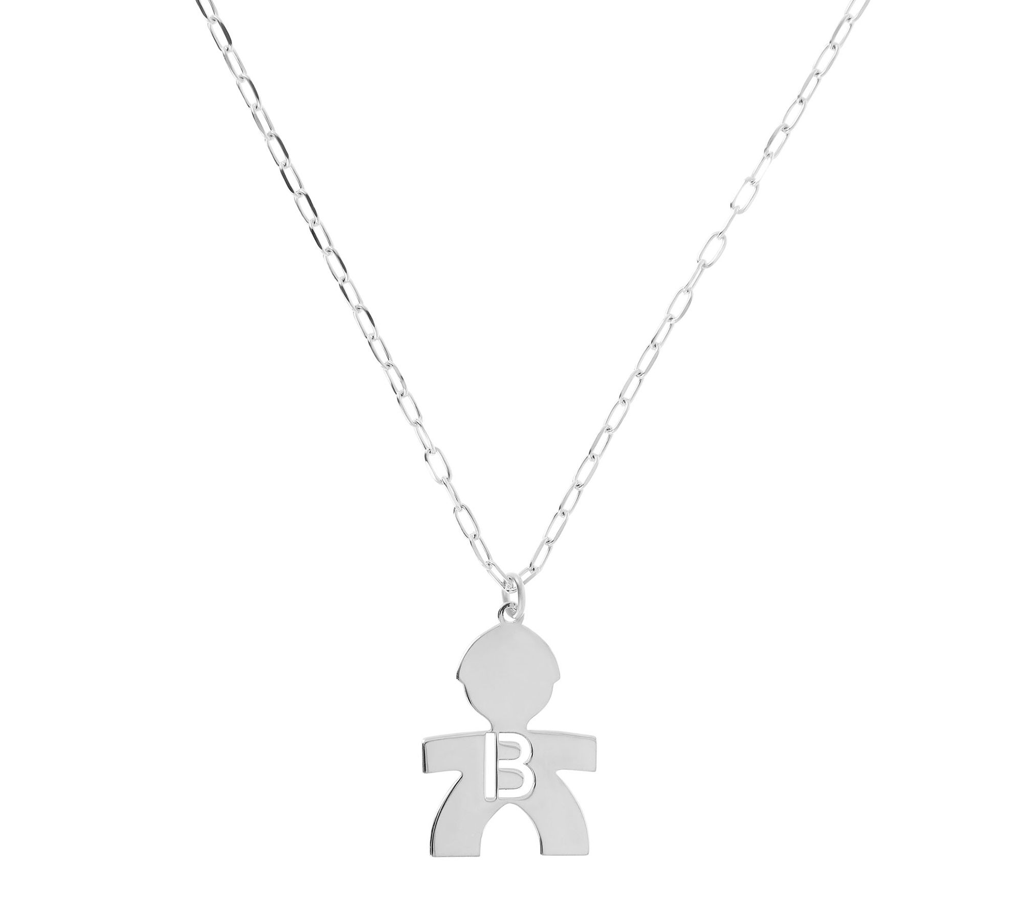 Italian Silver Boy Initial Pendant w/ Papercl ip Link Chain