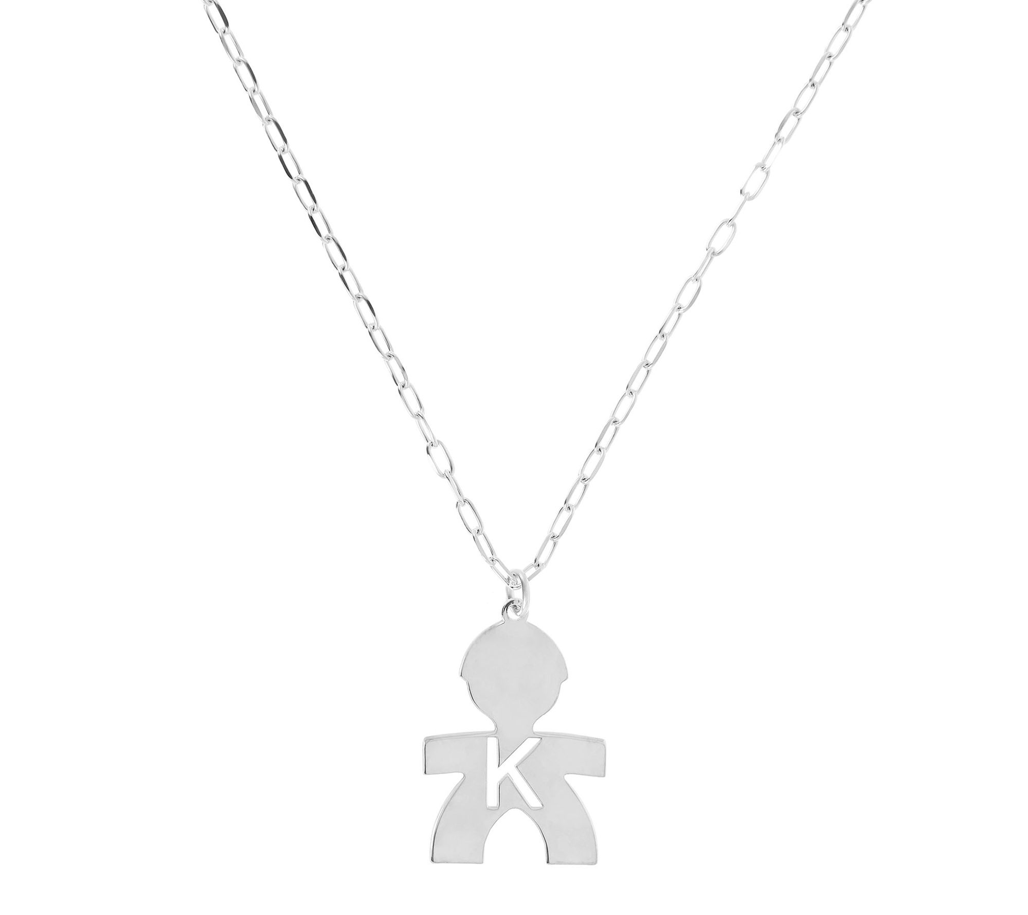 Italian Silver Boy Initial Pendant w/ Papercl ip Link Chain
