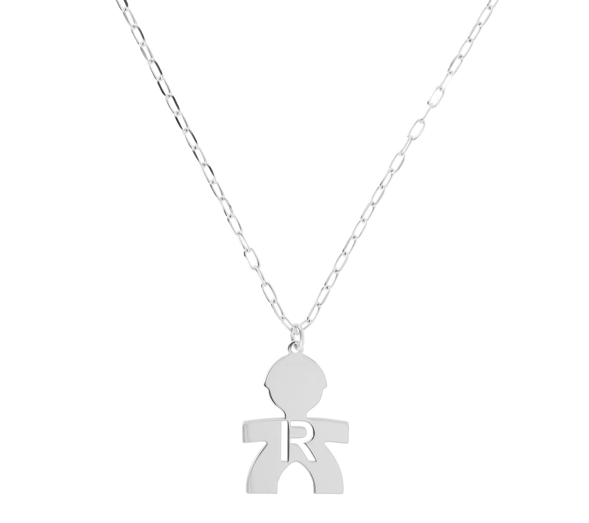 Italian Silver Boy Initial Pendant w/ Papercl ip Link Chain