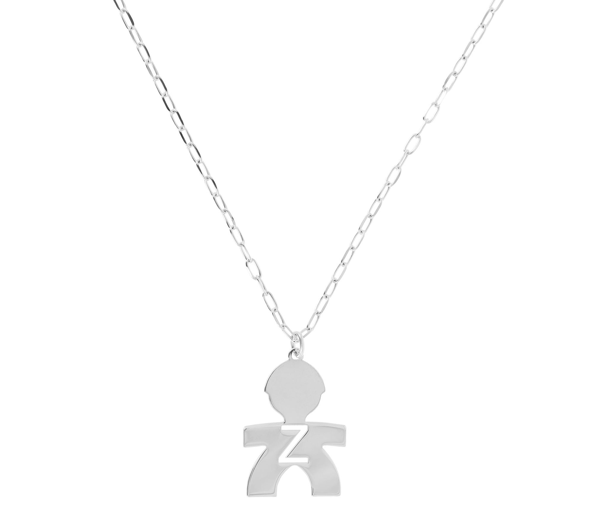 Italian Silver Boy Initial Pendant w/ Papercl ip Link Chain
