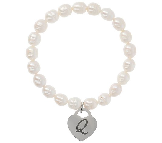 Honora Cultured Pearl White Initial Bracelet, Sterling