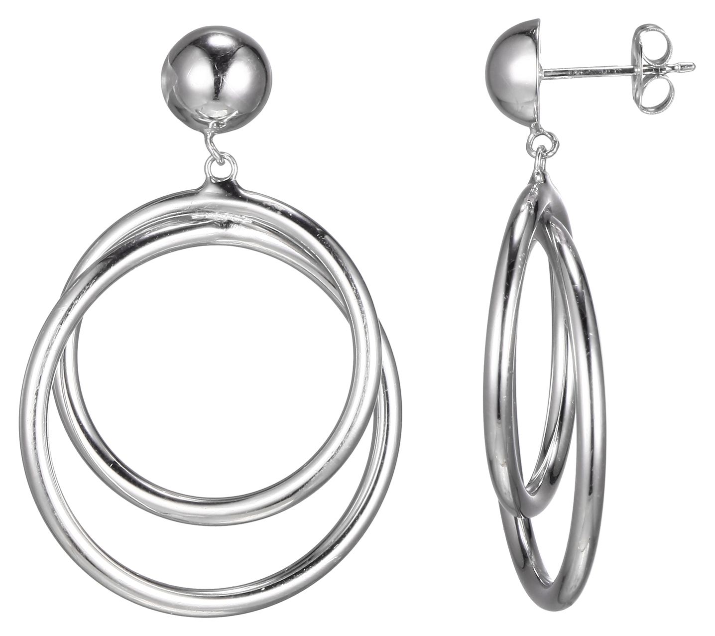 Sterling Silver Double Circle and Bead StationDangle Earrings - QVC.com