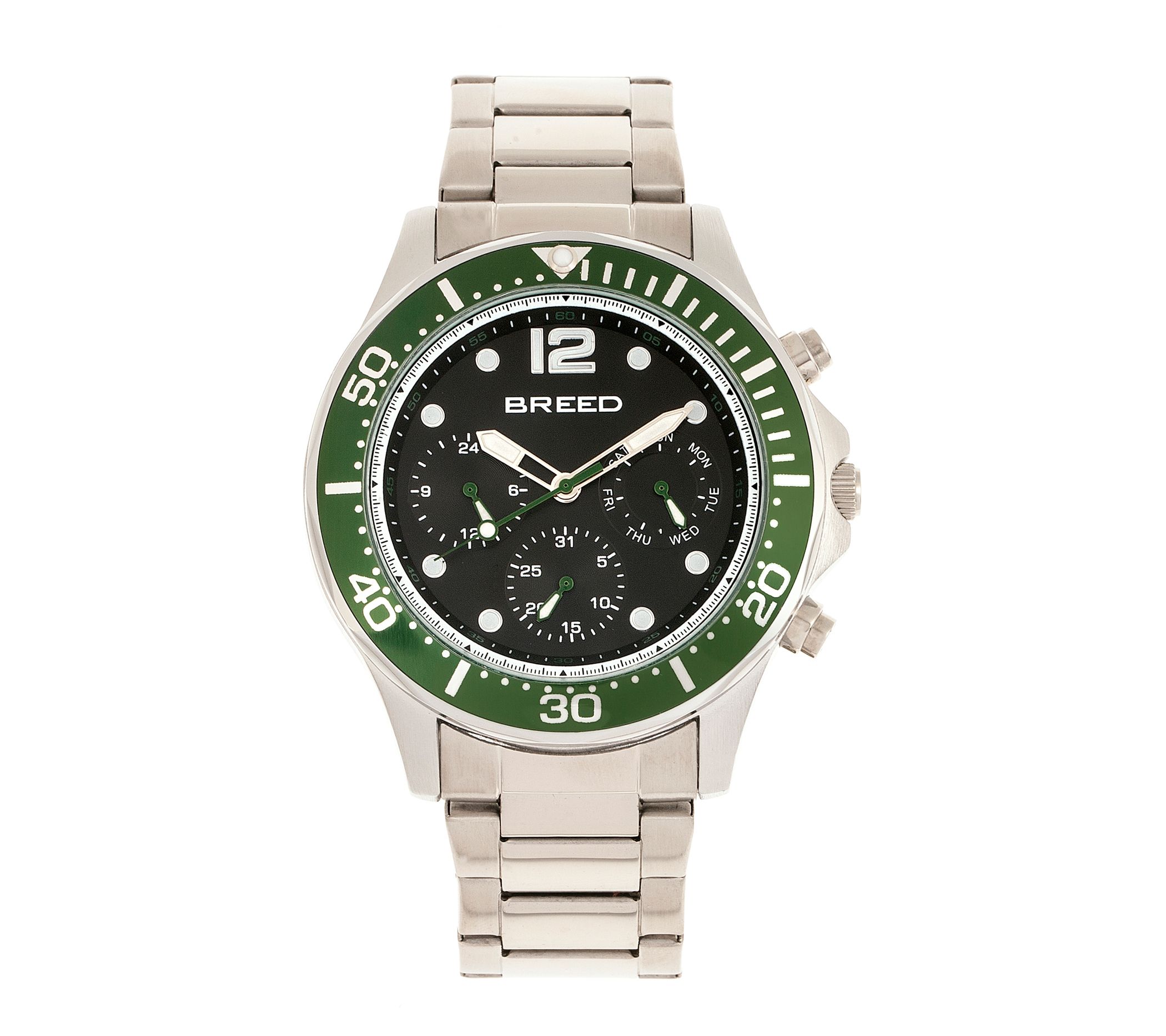 Breed Men's Pegasus Silvertone Green Bezel Watc