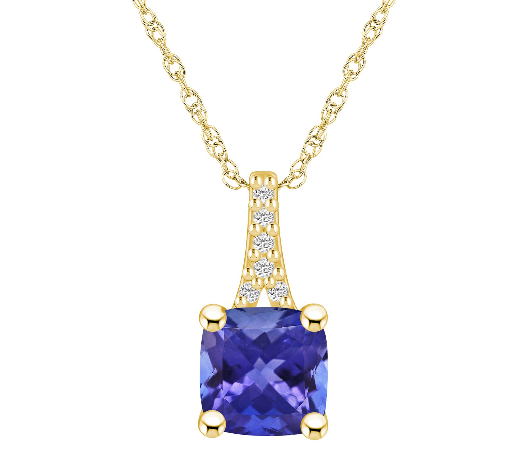 Affinity Gems Tanzanite & Diamond Pendant w/ Chain, 14K Gold