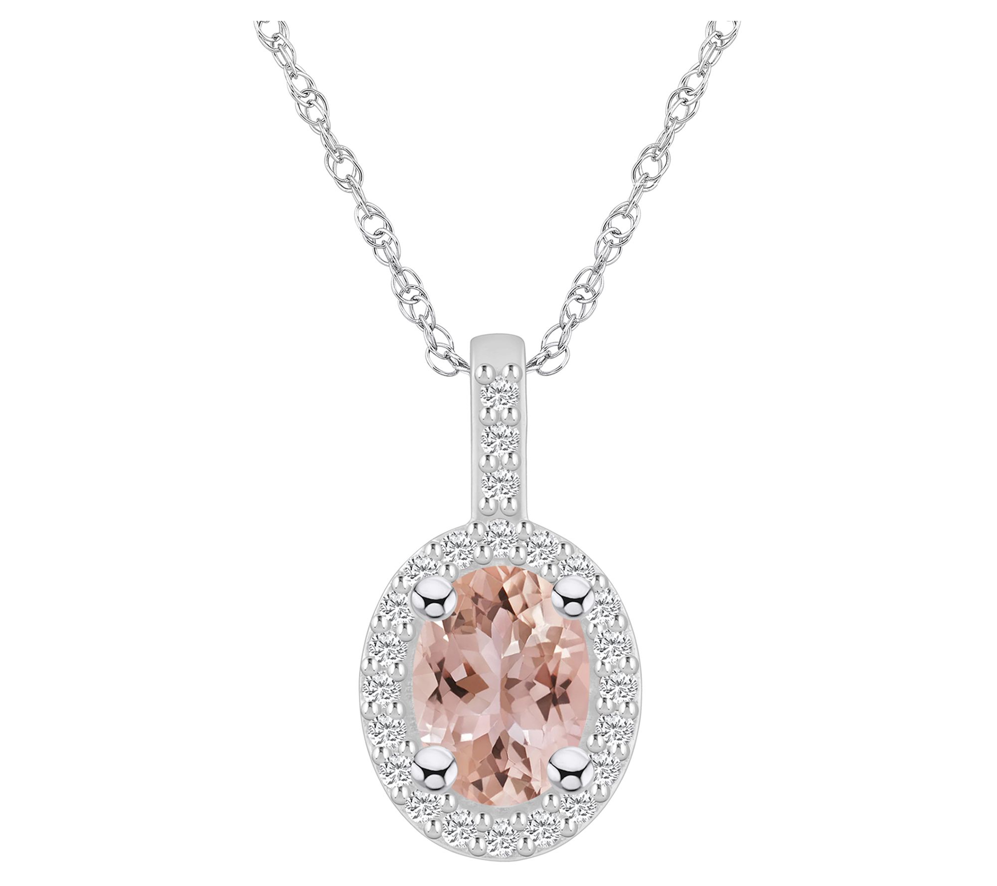 Affinity Gems Oval Morganite & Diamond Pendant w/ Chain, 14K