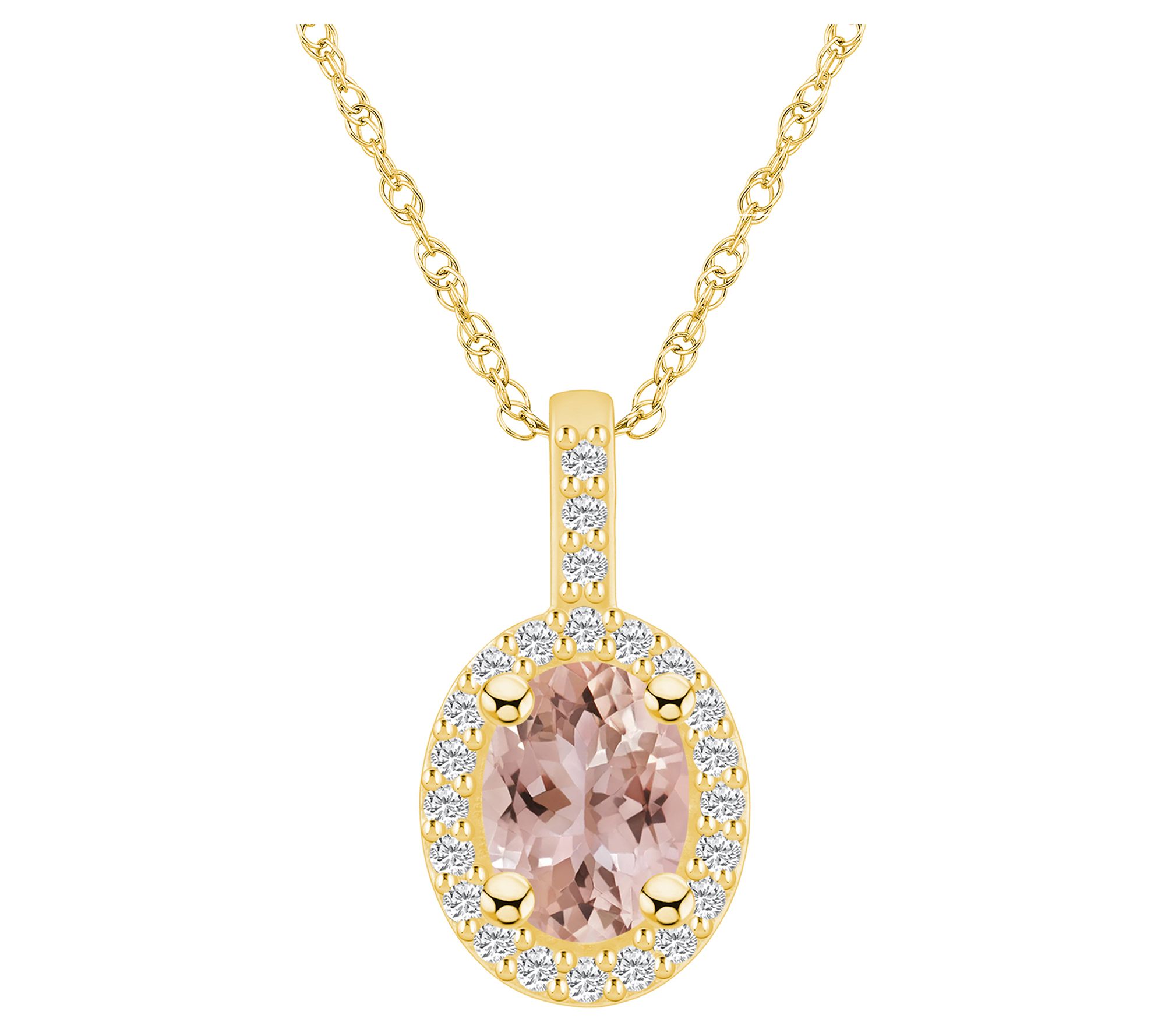 Affinity Gems Oval Morganite & Diamond Pendant w/ Chain, 14K