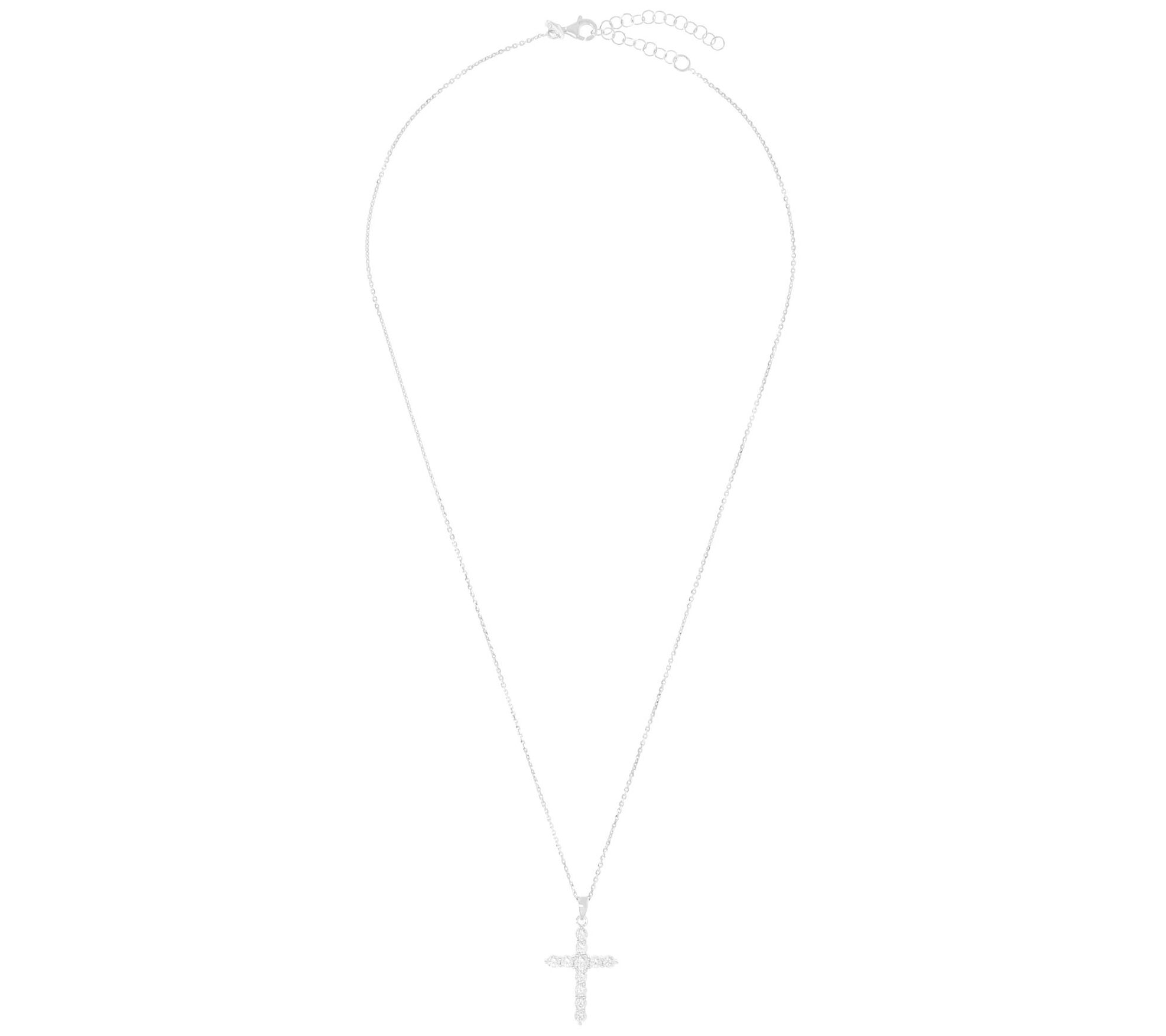 Diamonique 1.50 cttw Cross Pendant w/ Chain, Sterling Silver - QVC.com