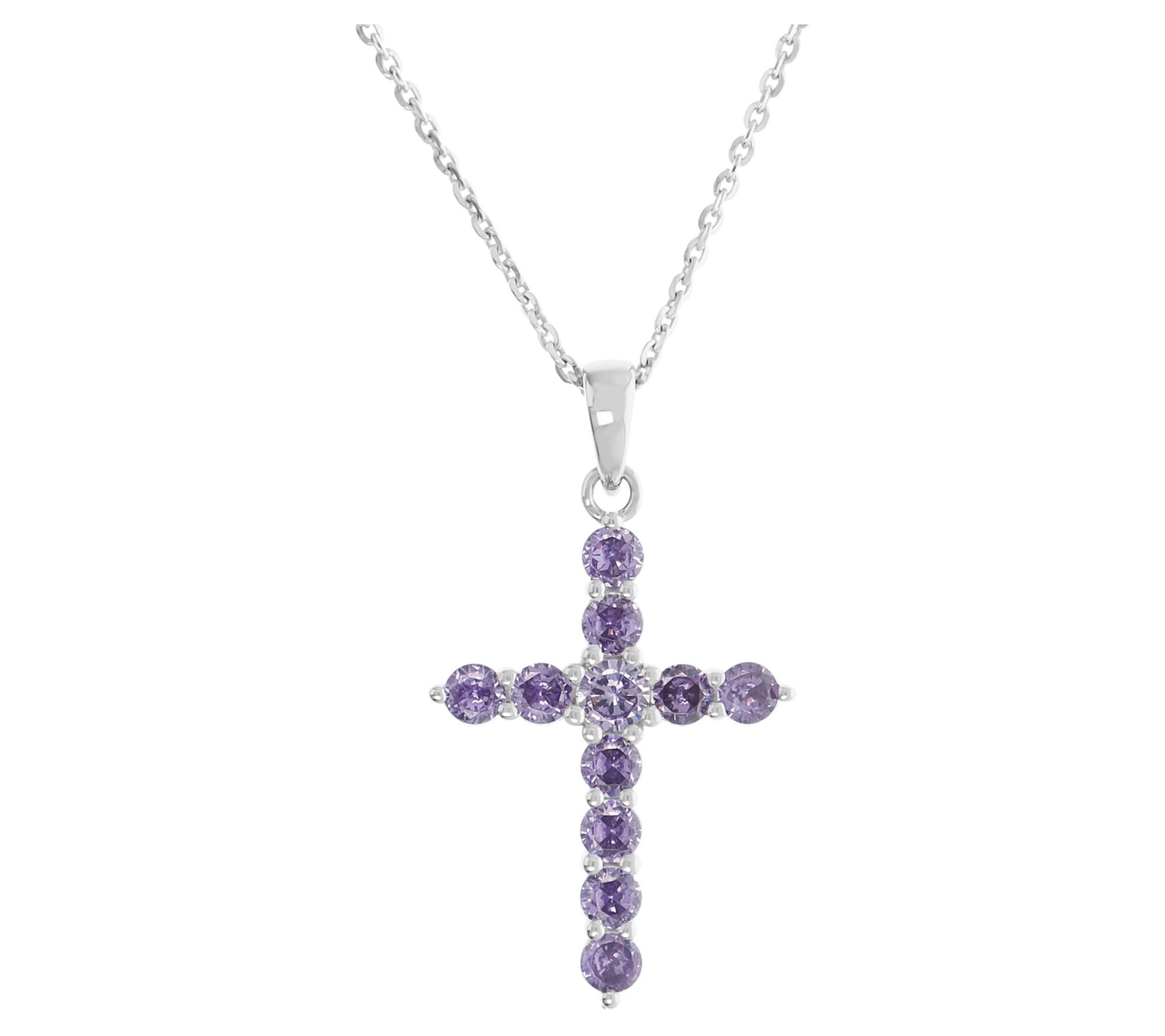 Diamonique 1.50 cttw Cross Pendant w/ Chain, Sterling Silver