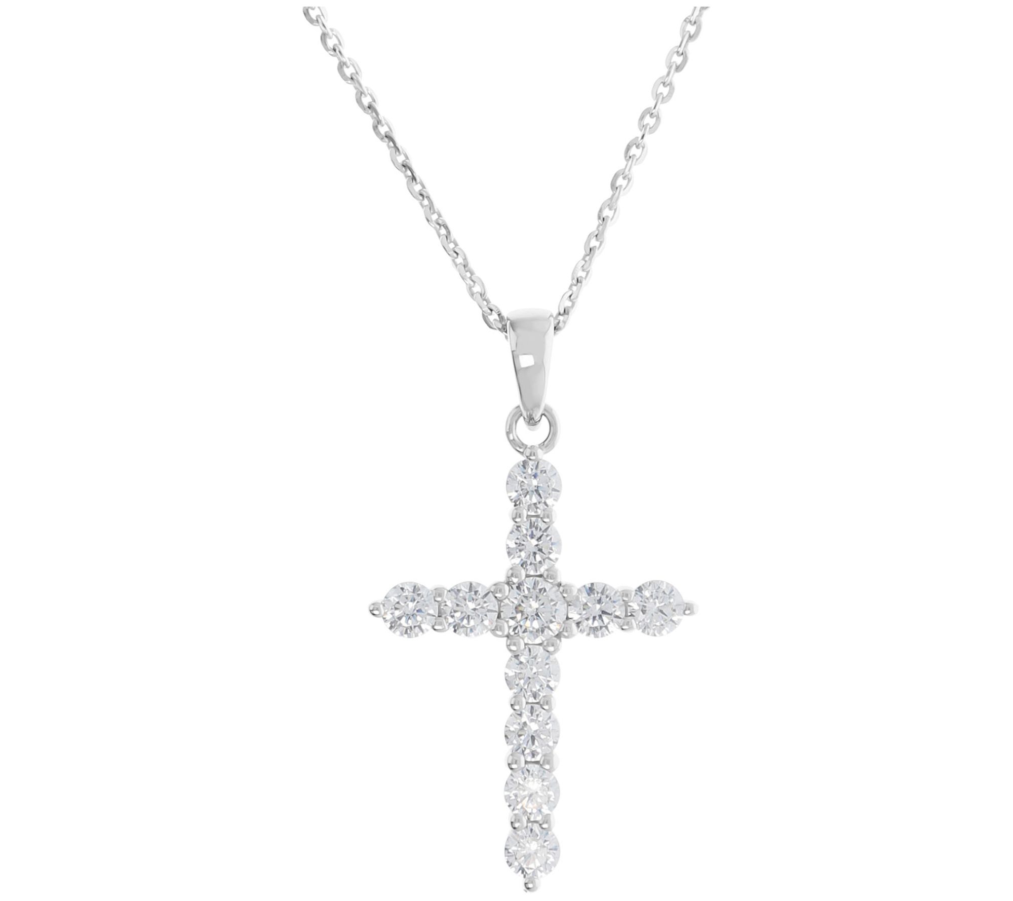 Diamonique 1.50 cttw Cross Pendant w/ Chain, Sterling Silver