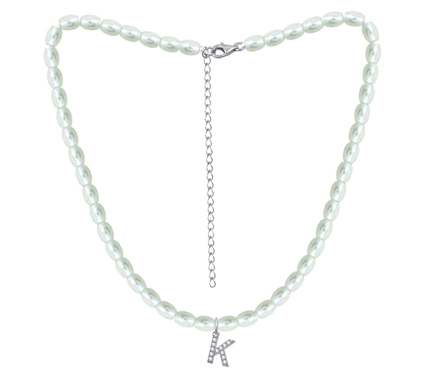 Diamonique Initial Glass Pearl Choker Necklace,Sterling