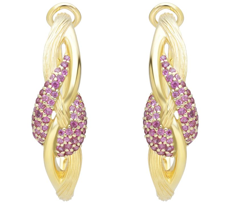 Ariva 18K Gold Clad Rhodolite Pave Swirl Hoop Earrings