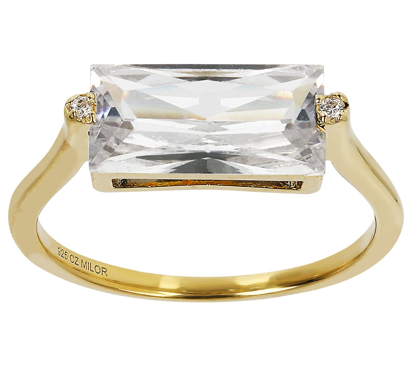 Diamonique 3.80 cttw Baguette Solitaire Ring, 14K Gold Plated