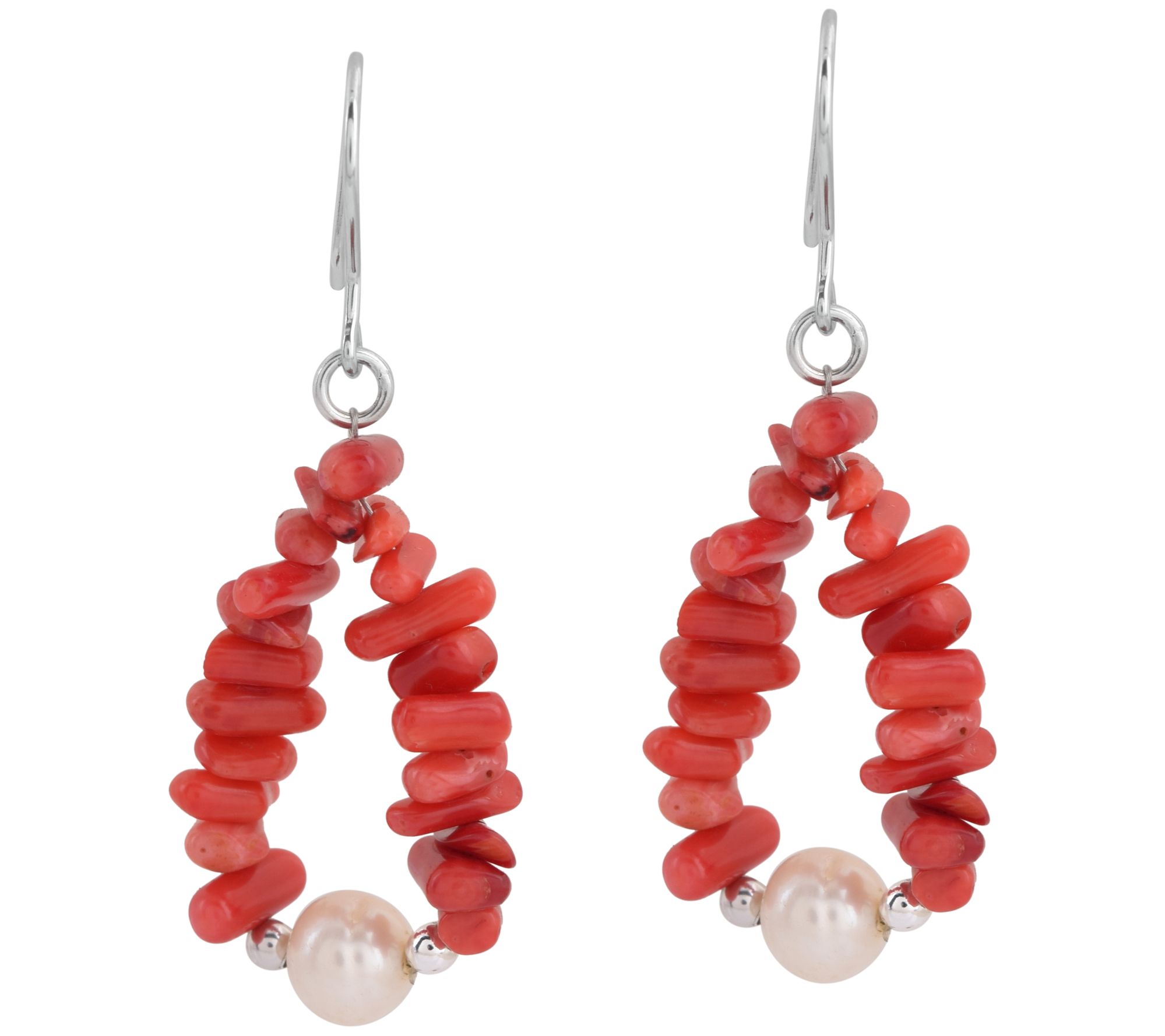 Sterling Silver Red Dyed Bamboo & Cultured Pear l Earrings