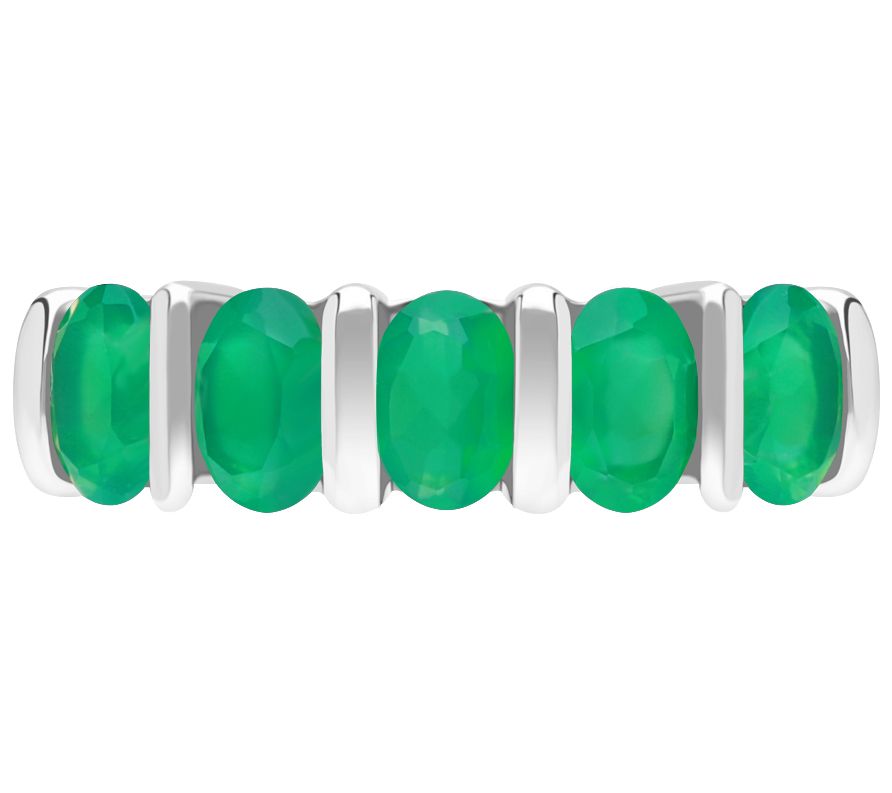 Ariva Sterling Silver Oval Green Chalcedony Band Ring